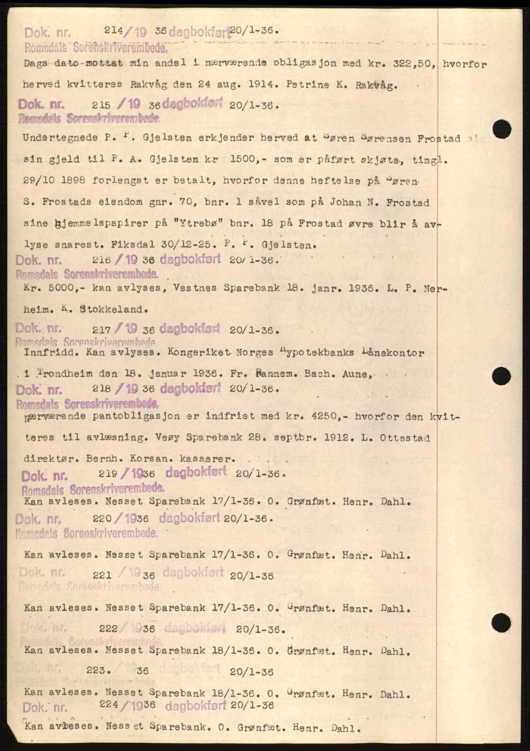 Romsdal sorenskriveri, AV/SAT-A-4149/1/2/2C: Pantebok nr. C1a, 1936-1945, Dagboknr: 214/1936