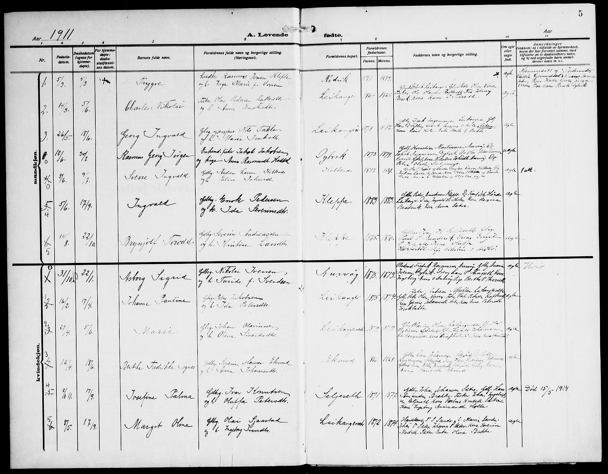 Ministerialprotokoller, klokkerbøker og fødselsregistre - Møre og Romsdal, SAT/A-1454/508/L0096: Ministerialbok nr. 508A03, 1911-1920, s. 5