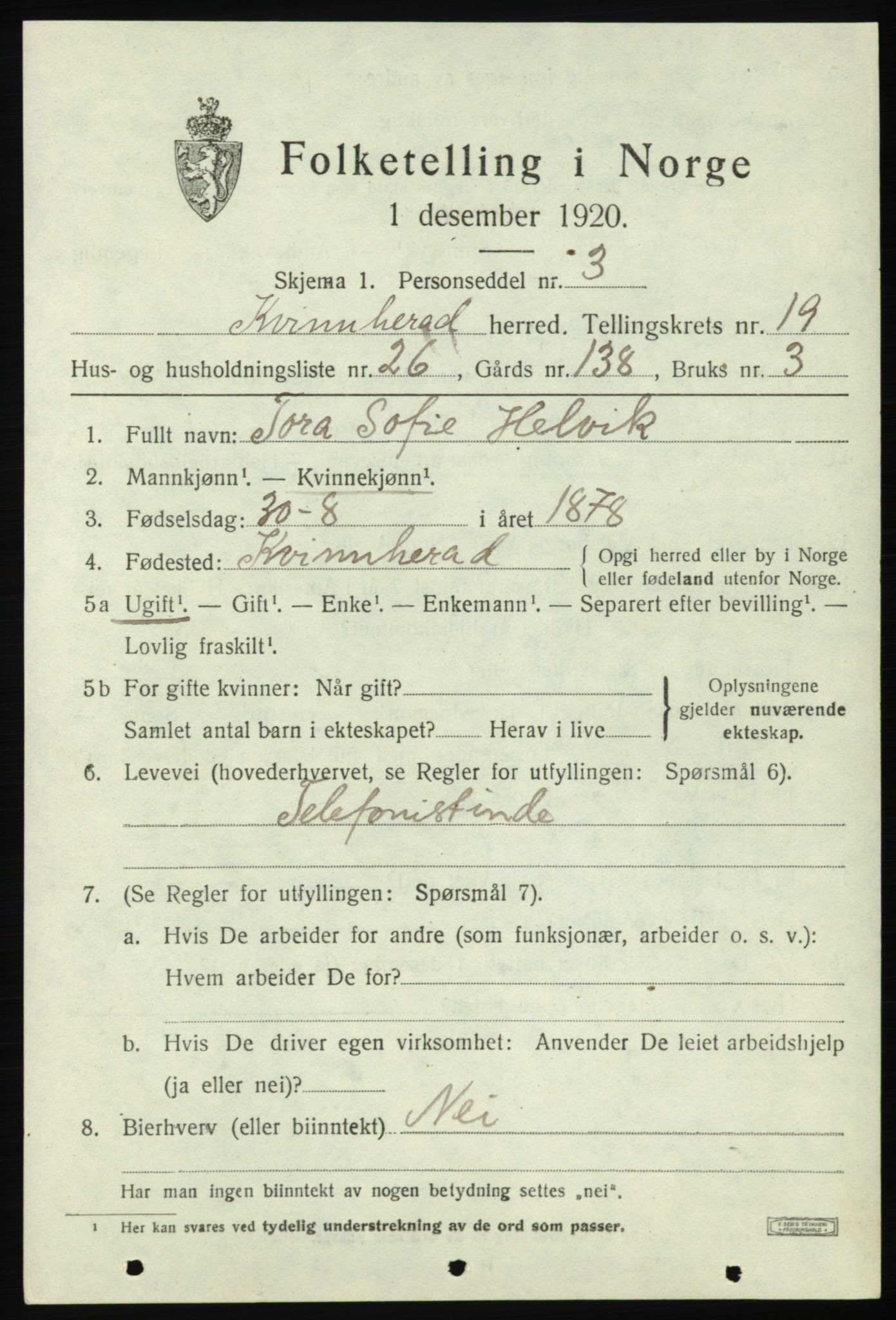 SAB, Folketelling 1920 for 1224 Kvinnherad herred, 1920, s. 12176