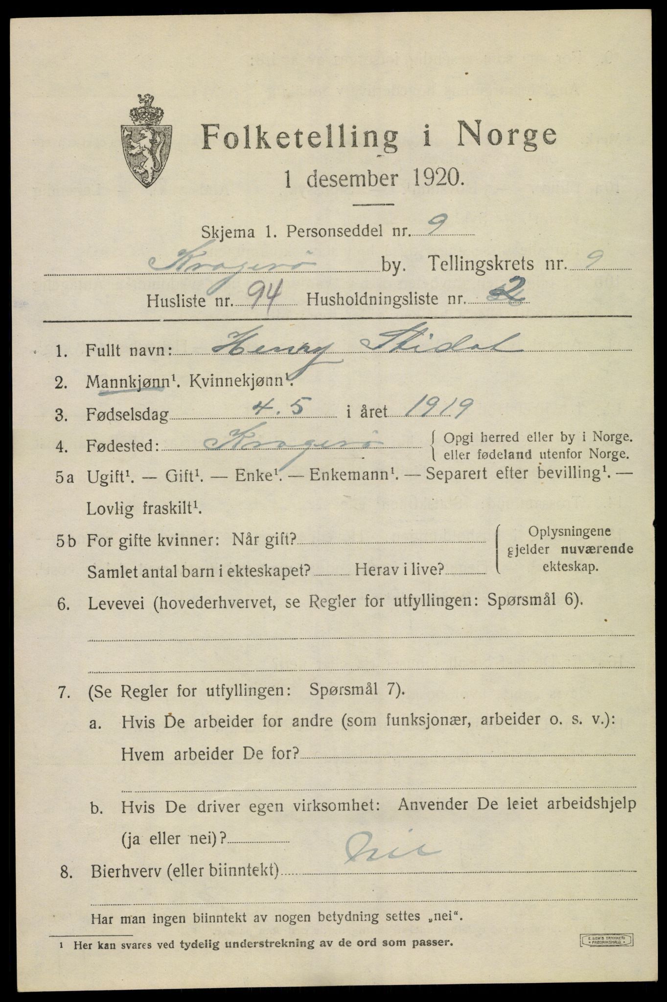 SAKO, Folketelling 1920 for 0801 Kragerø kjøpstad, 1920, s. 12987