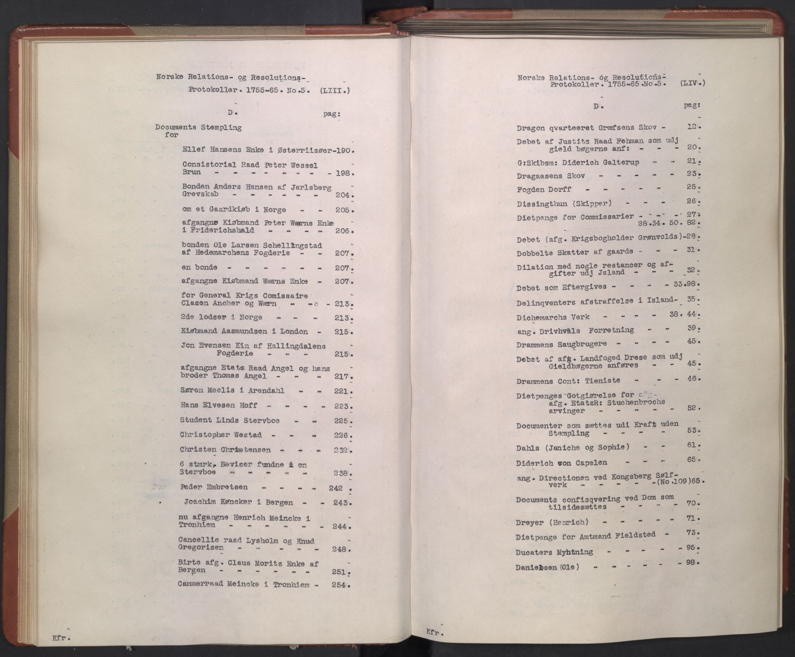 Avskriftsamlingen, AV/RA-EA-4022/F/Fb/L0119: Registratur over norske Relasjons- og  resolusjonsprotokoller, 1755-1765, s. 30