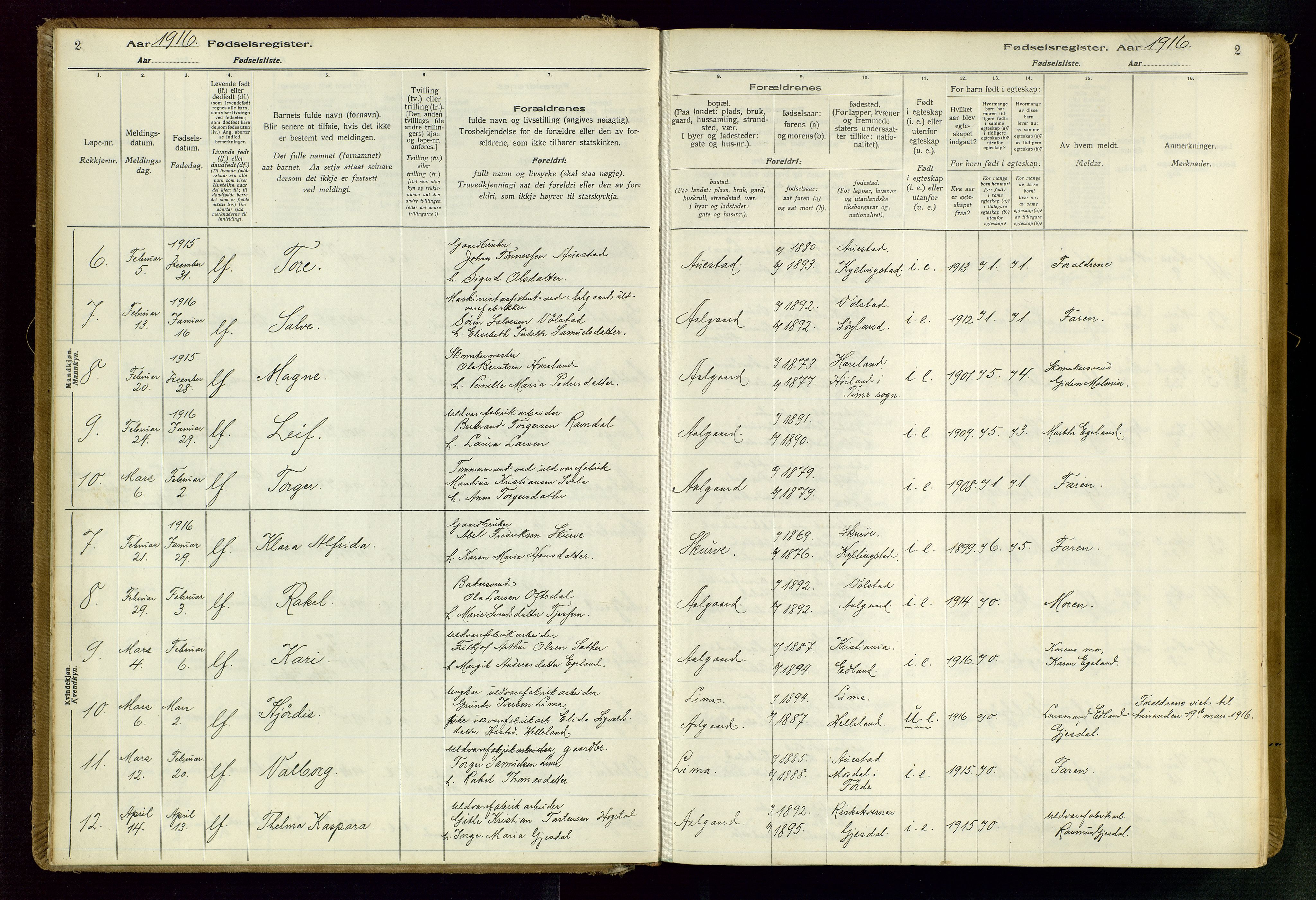 Gjesdal sokneprestkontor, SAST/A-101796/002/O/L0001: Fødselsregister nr. 1, 1916-1949, s. 2
