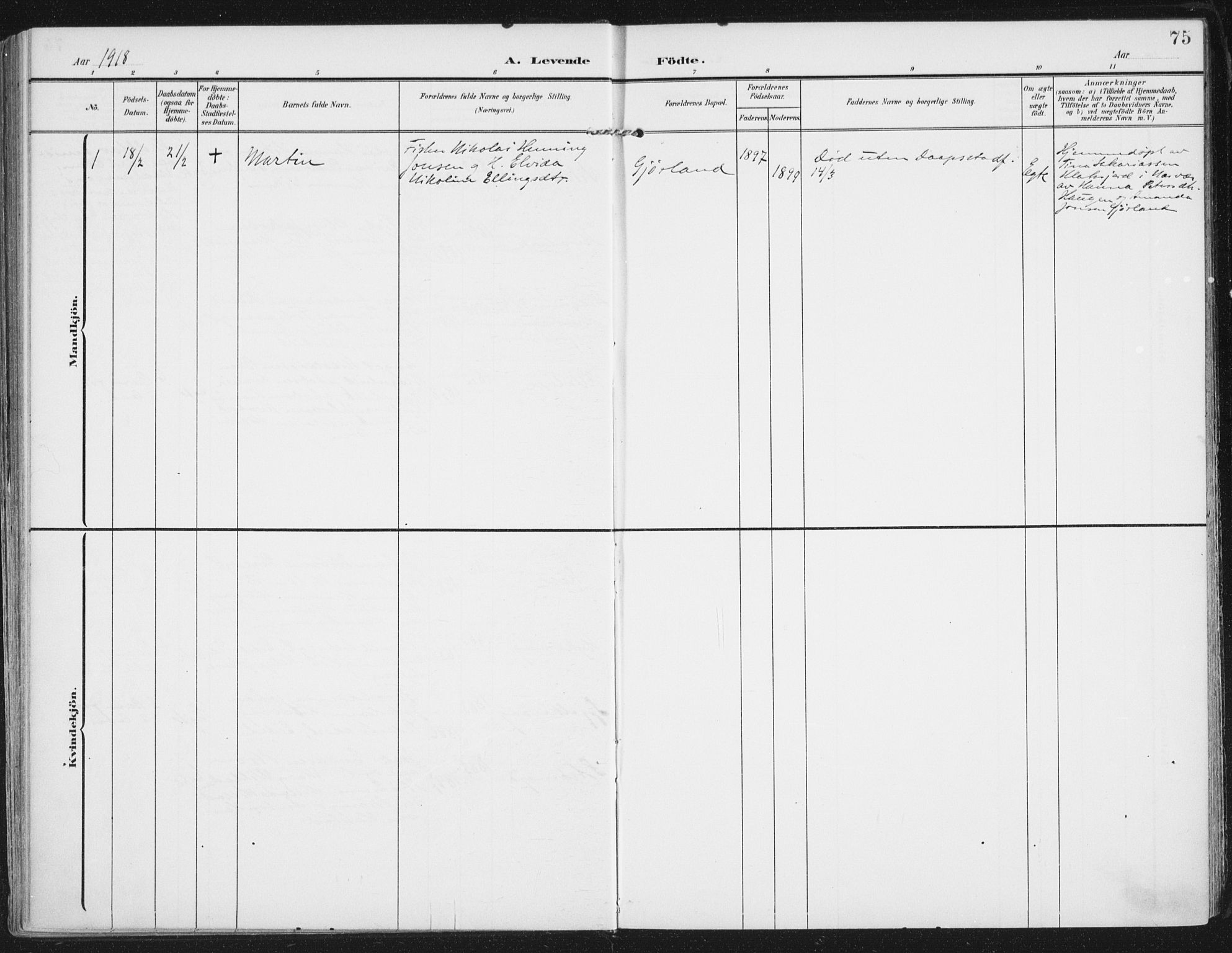 Ministerialprotokoller, klokkerbøker og fødselsregistre - Nordland, SAT/A-1459/892/L1321: Ministerialbok nr. 892A02, 1902-1918, s. 75