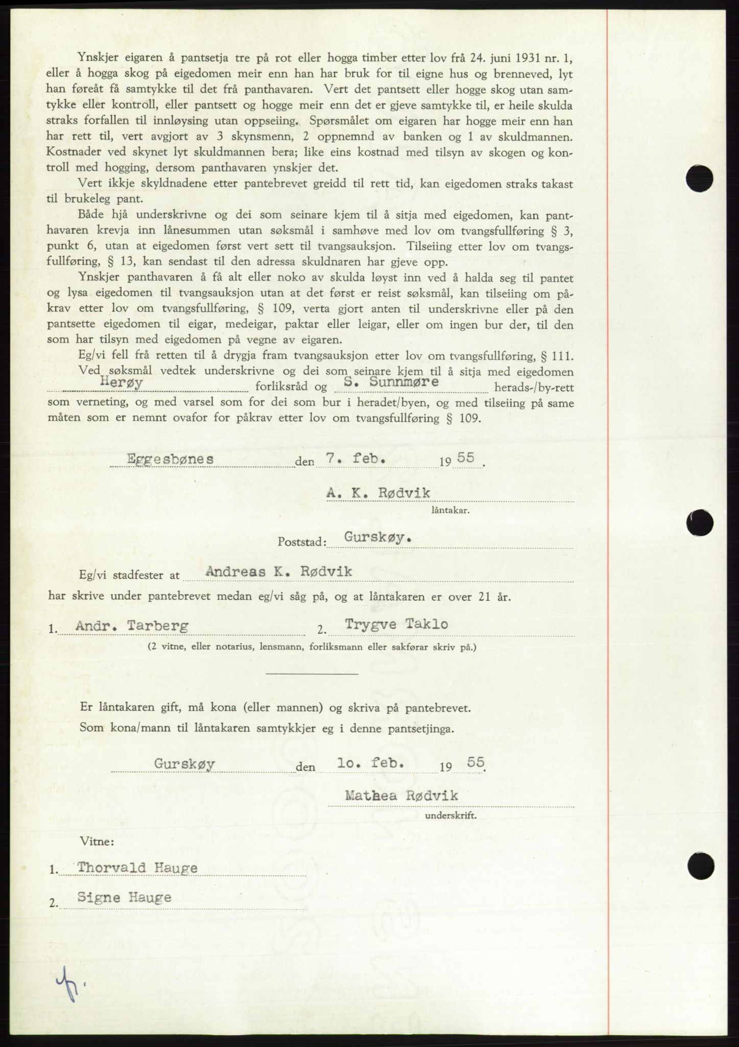 Søre Sunnmøre sorenskriveri, AV/SAT-A-4122/1/2/2C/L0126: Pantebok nr. 14B, 1954-1955, Dagboknr: 373/1955
