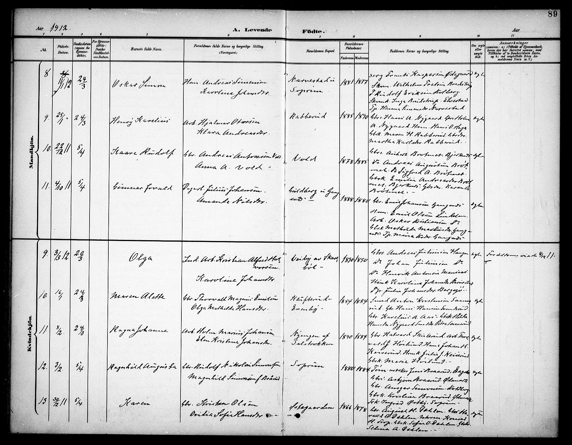 Høland prestekontor Kirkebøker, AV/SAO-A-10346a/F/Fb/L0003: Ministerialbok nr. II 3, 1897-1912, s. 89