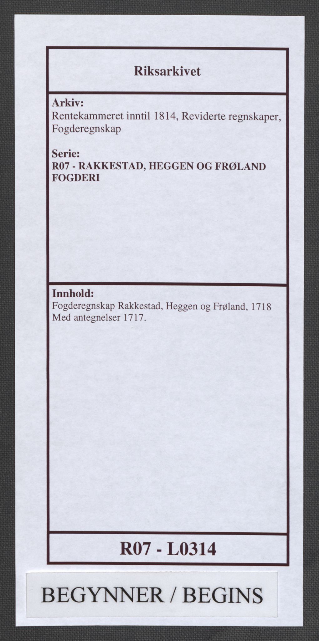 Rentekammeret inntil 1814, Reviderte regnskaper, Fogderegnskap, AV/RA-EA-4092/R07/L0314: Fogderegnskap Rakkestad, Heggen og Frøland, 1718, s. 1