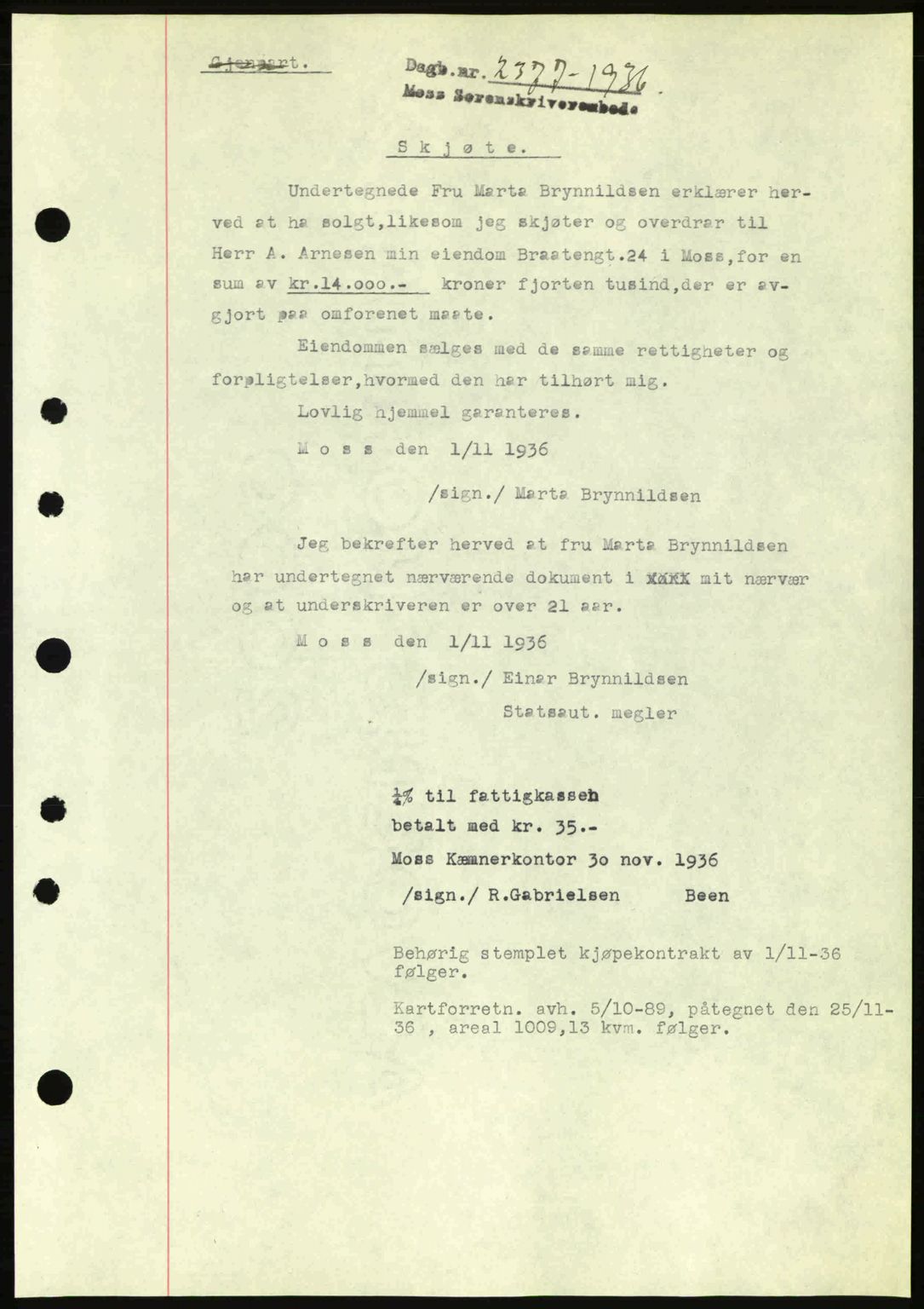 Moss sorenskriveri, SAO/A-10168: Pantebok nr. A2, 1936-1937, Dagboknr: 2377/1936