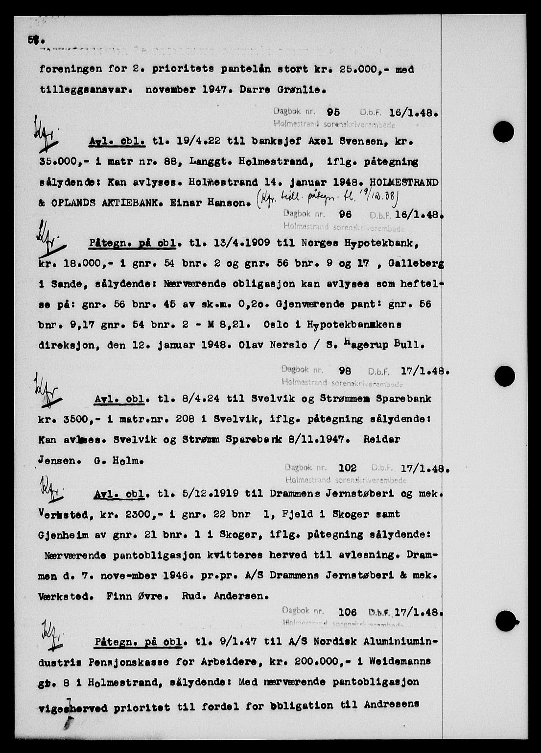 Holmestrand sorenskriveri, SAKO/A-67/G/Ga/Gab/L0058: Pantebok nr. B-58, 1947-1948, s. 58, Dagboknr: 95/1948