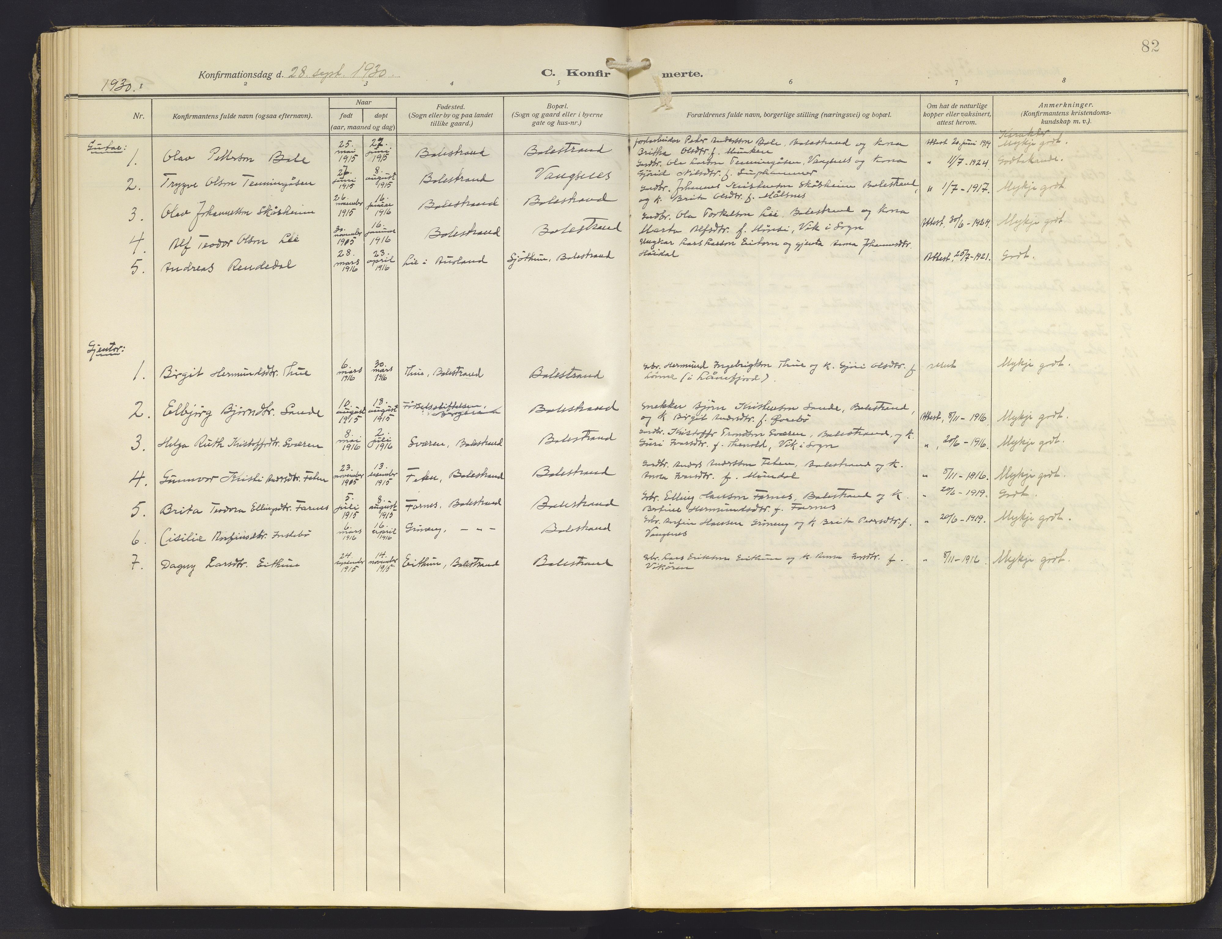 Balestrand sokneprestembete, AV/SAB-A-79601/H/Haa/Haab/L0002: Ministerialbok nr. B 2, 1911-1932, s. 82