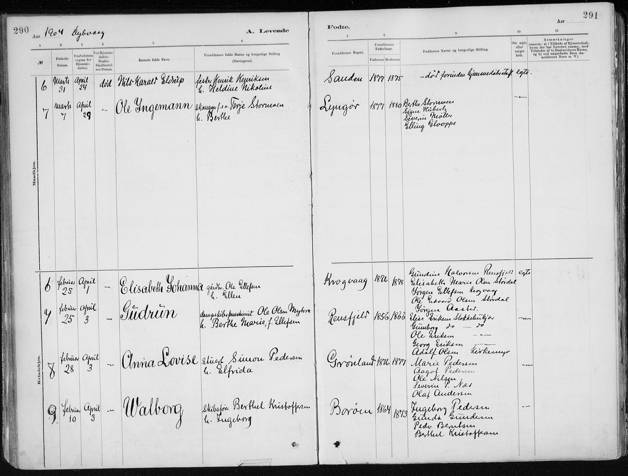 Dypvåg sokneprestkontor, AV/SAK-1111-0007/F/Fa/Faa/L0008: Ministerialbok nr. A 8, 1885-1906, s. 290-291
