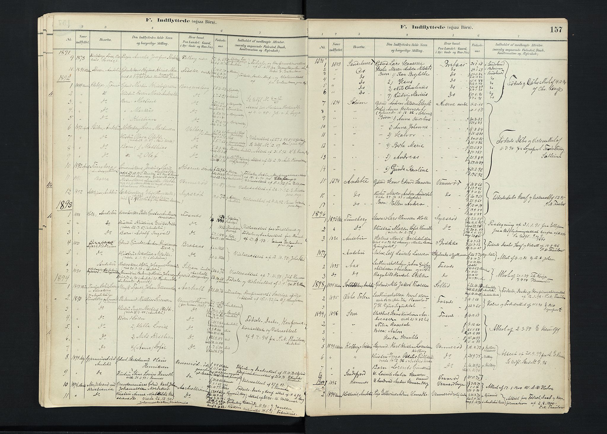 Stokke kirkebøker, AV/SAKO-A-320/F/Fc/L0001: Ministerialbok nr. III 1, 1884-1910, s. 157