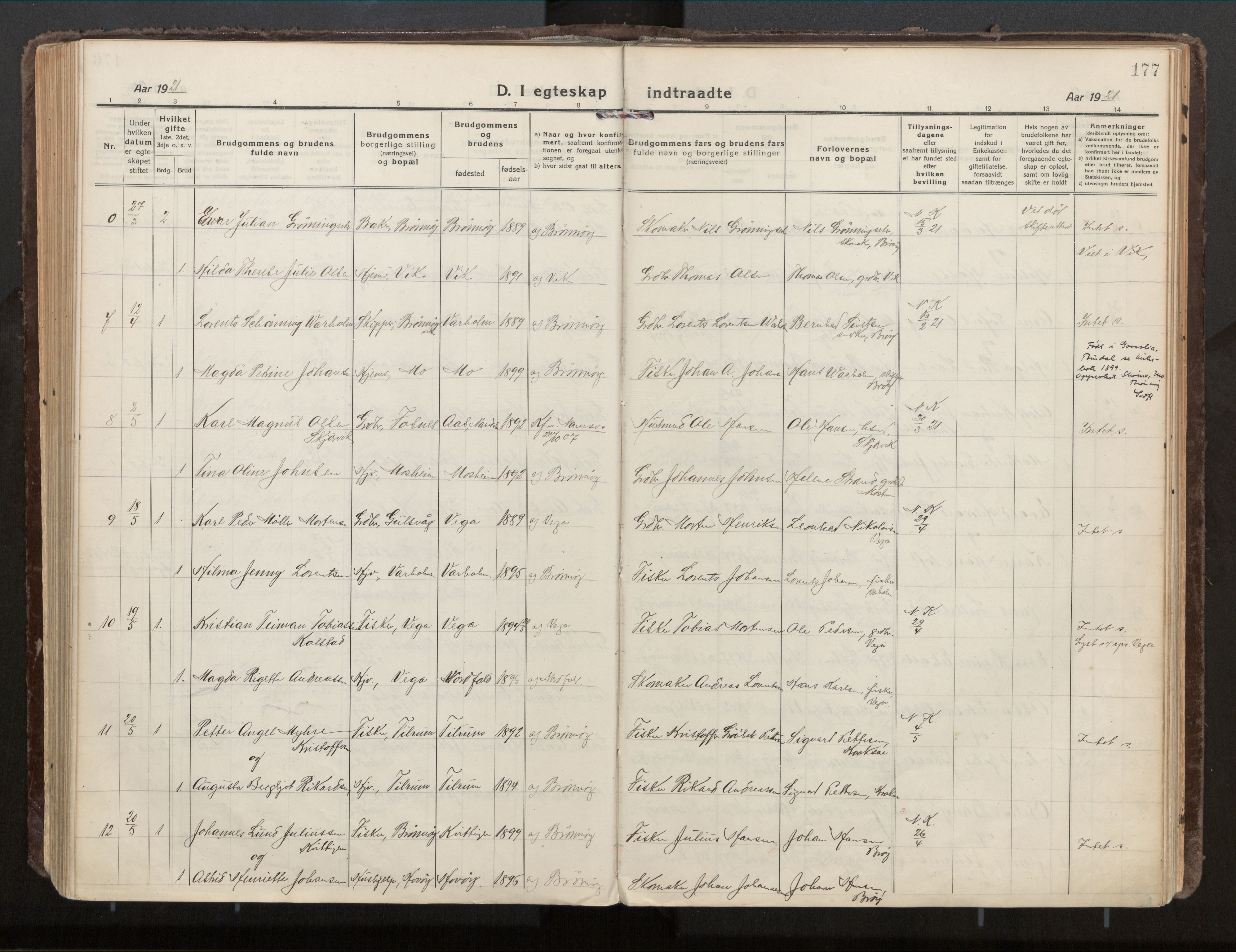 Ministerialprotokoller, klokkerbøker og fødselsregistre - Nordland, SAT/A-1459/813/L0207a: Ministerialbok nr. 813A18, 1919-1927, s. 177