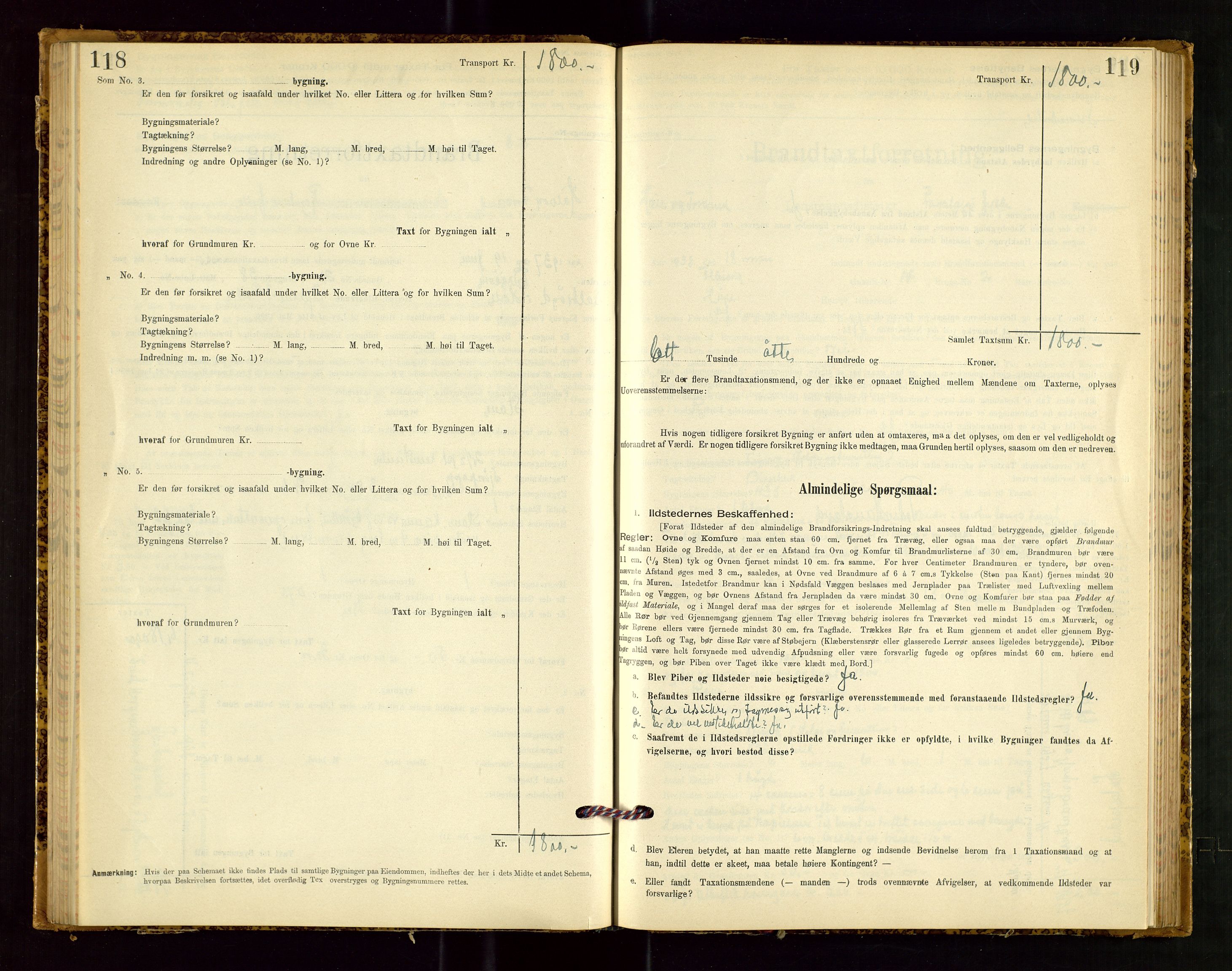 Høle og Forsand lensmannskontor, SAST/A-100127/Gob/L0001: "Brandtaxtprotokol" - skjematakst, 1897-1940, s. 118-119