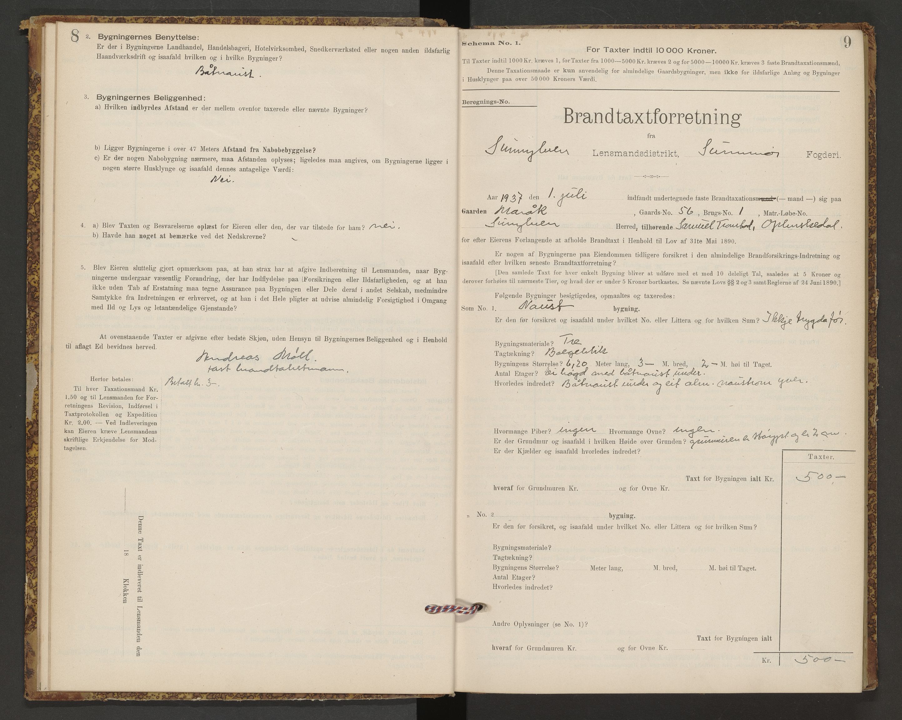 Norges Brannkasse Sunnylven, AV/SAT-A-5491/Fb/L0001: Branntakstprotokoll, 1935-1955, s. 8-9