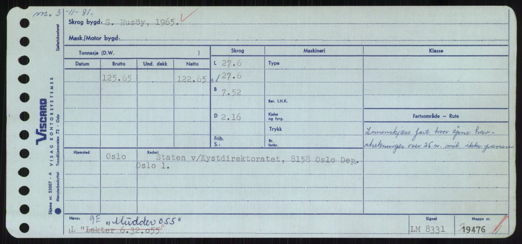 Sjøfartsdirektoratet med forløpere, Skipsmålingen, RA/S-1627/H/Hc/L0001: Lektere, A-Y, s. 307