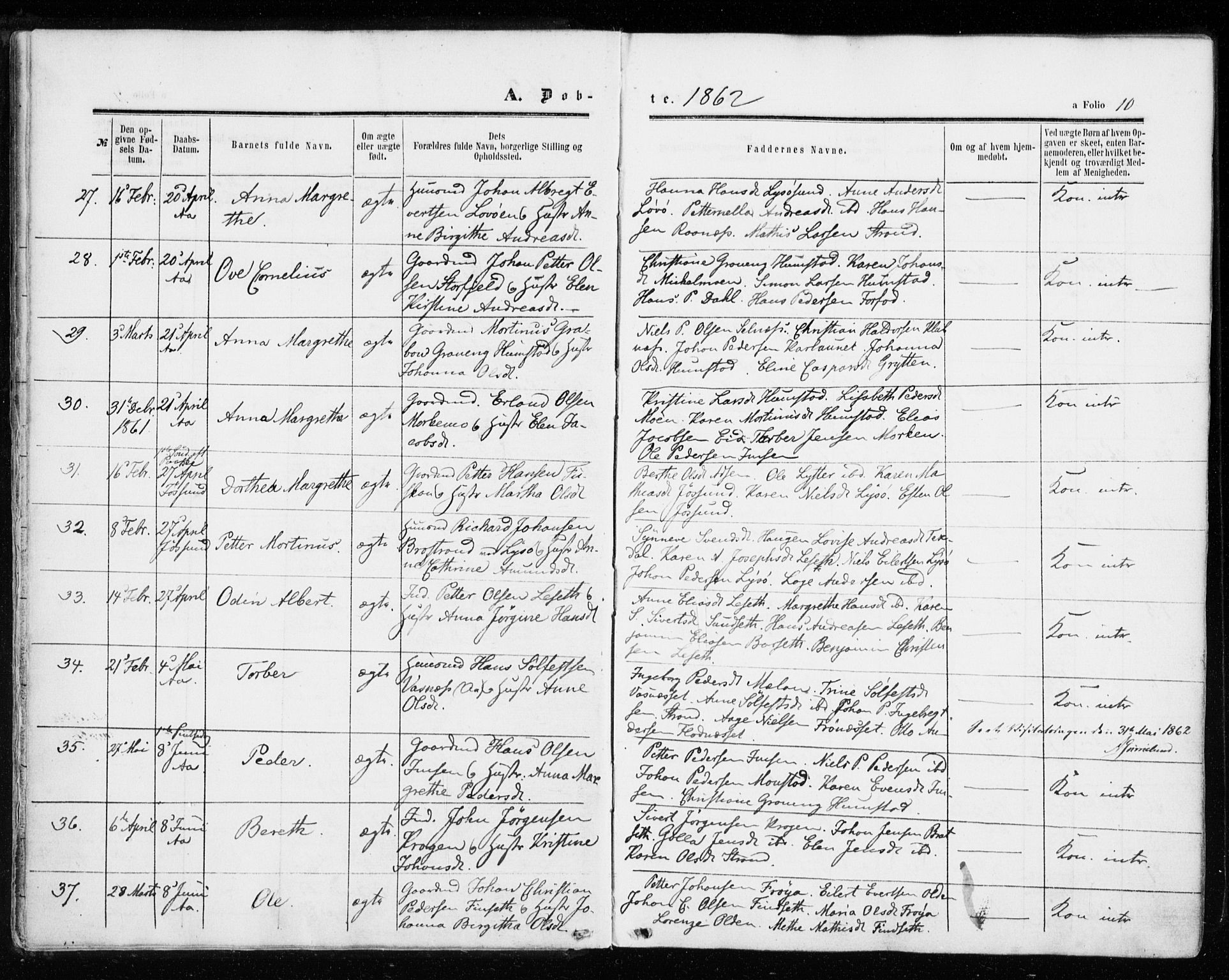 Ministerialprotokoller, klokkerbøker og fødselsregistre - Sør-Trøndelag, SAT/A-1456/655/L0678: Ministerialbok nr. 655A07, 1861-1873, s. 10