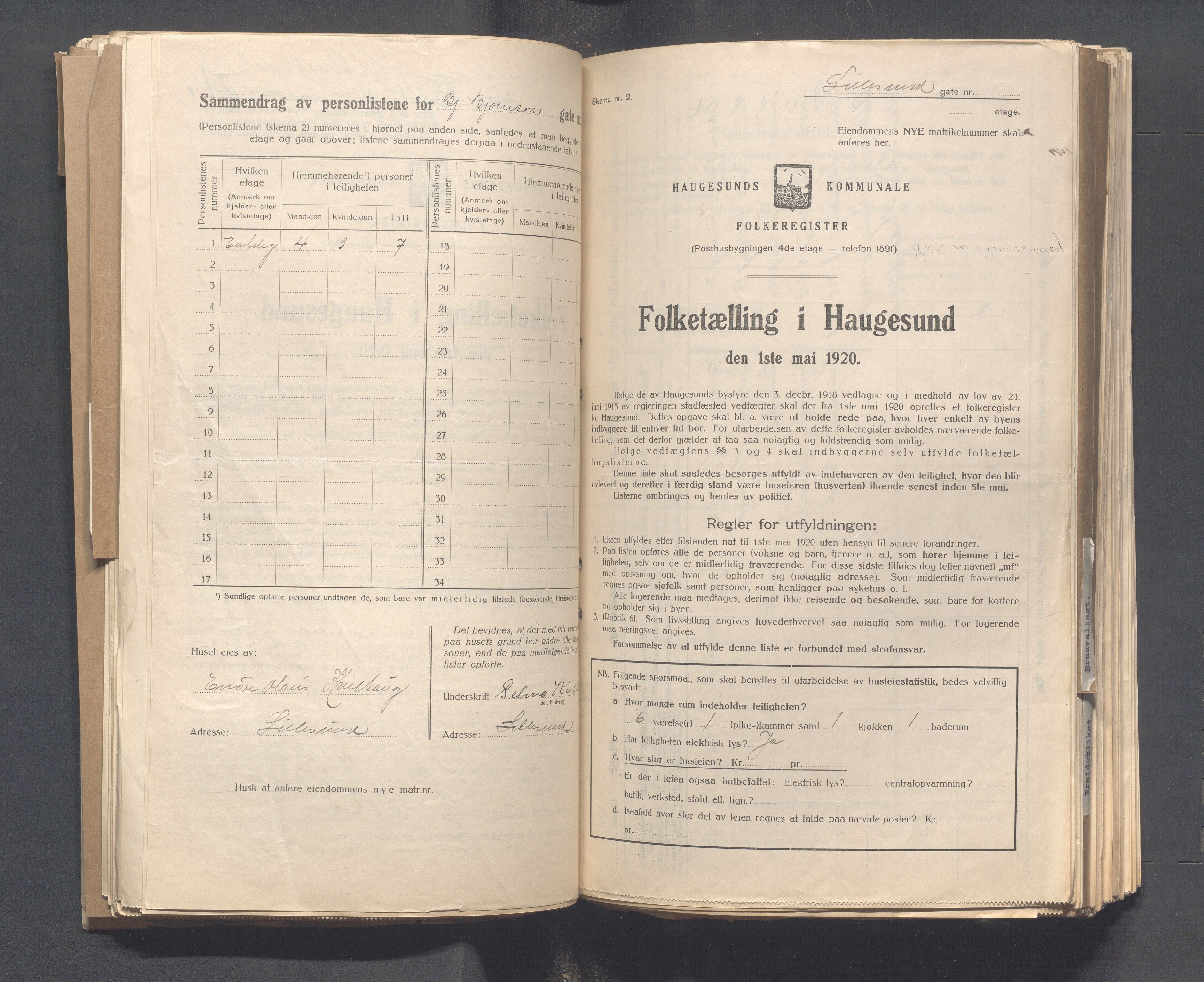 IKAR, Kommunal folketelling 1.5.1920 for Haugesund, 1920, s. 163