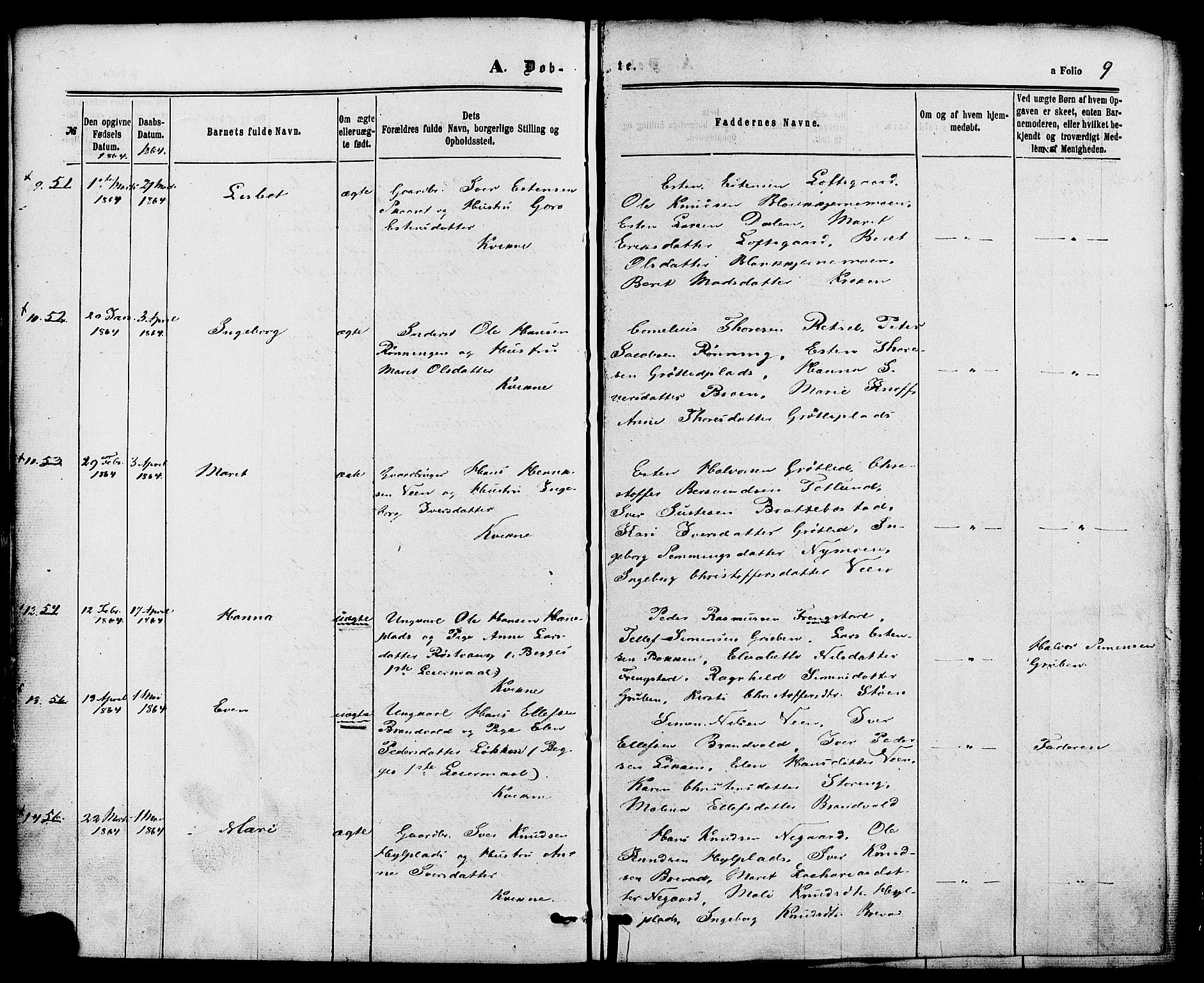 Kvikne prestekontor, AV/SAH-PREST-064/H/Ha/Haa/L0006: Ministerialbok nr. 6, 1863-1886, s. 9
