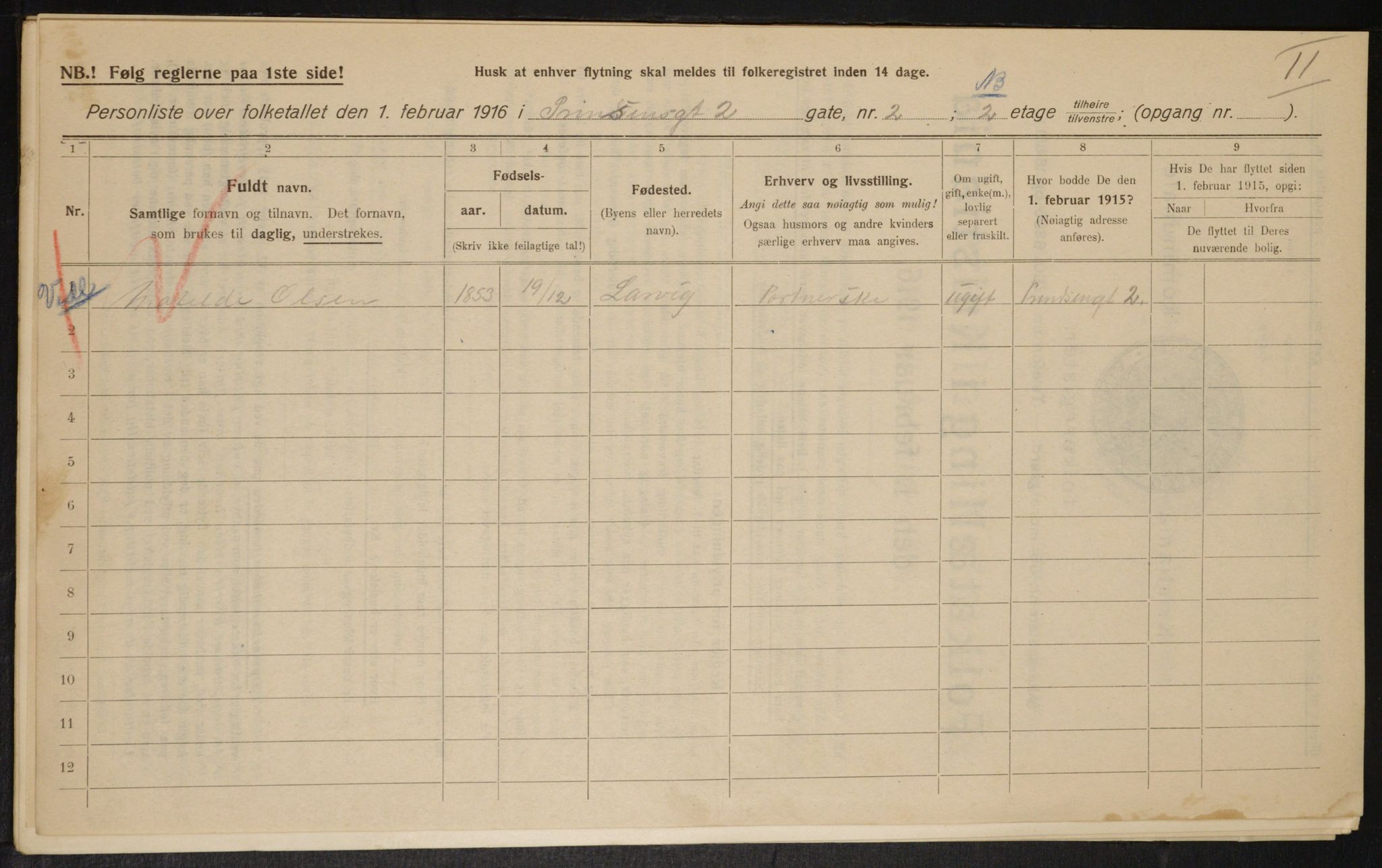 OBA, Kommunal folketelling 1.2.1916 for Kristiania, 1916, s. 83489