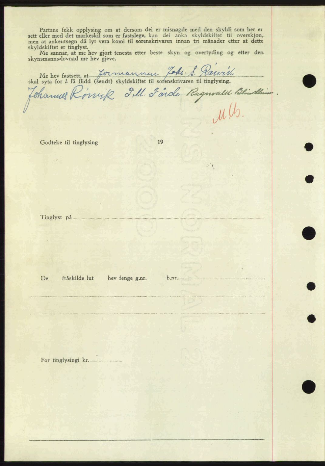 Nordre Sunnmøre sorenskriveri, AV/SAT-A-0006/1/2/2C/2Ca: Pantebok nr. A23, 1946-1947, Dagboknr: 2062/1946