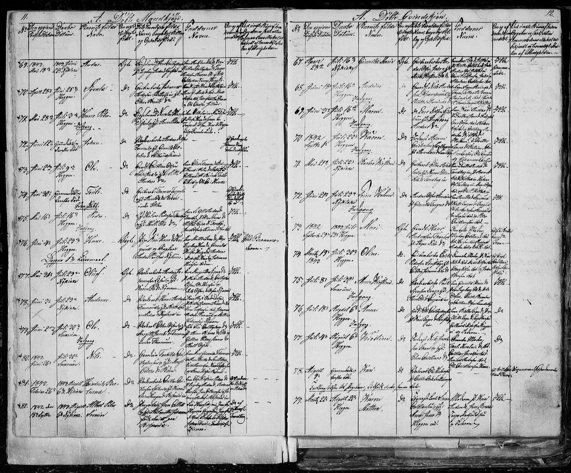 Modum kirkebøker, AV/SAKO-A-234/G/Ga/L0004: Klokkerbok nr. I 4, 1843-1846, s. 11-12