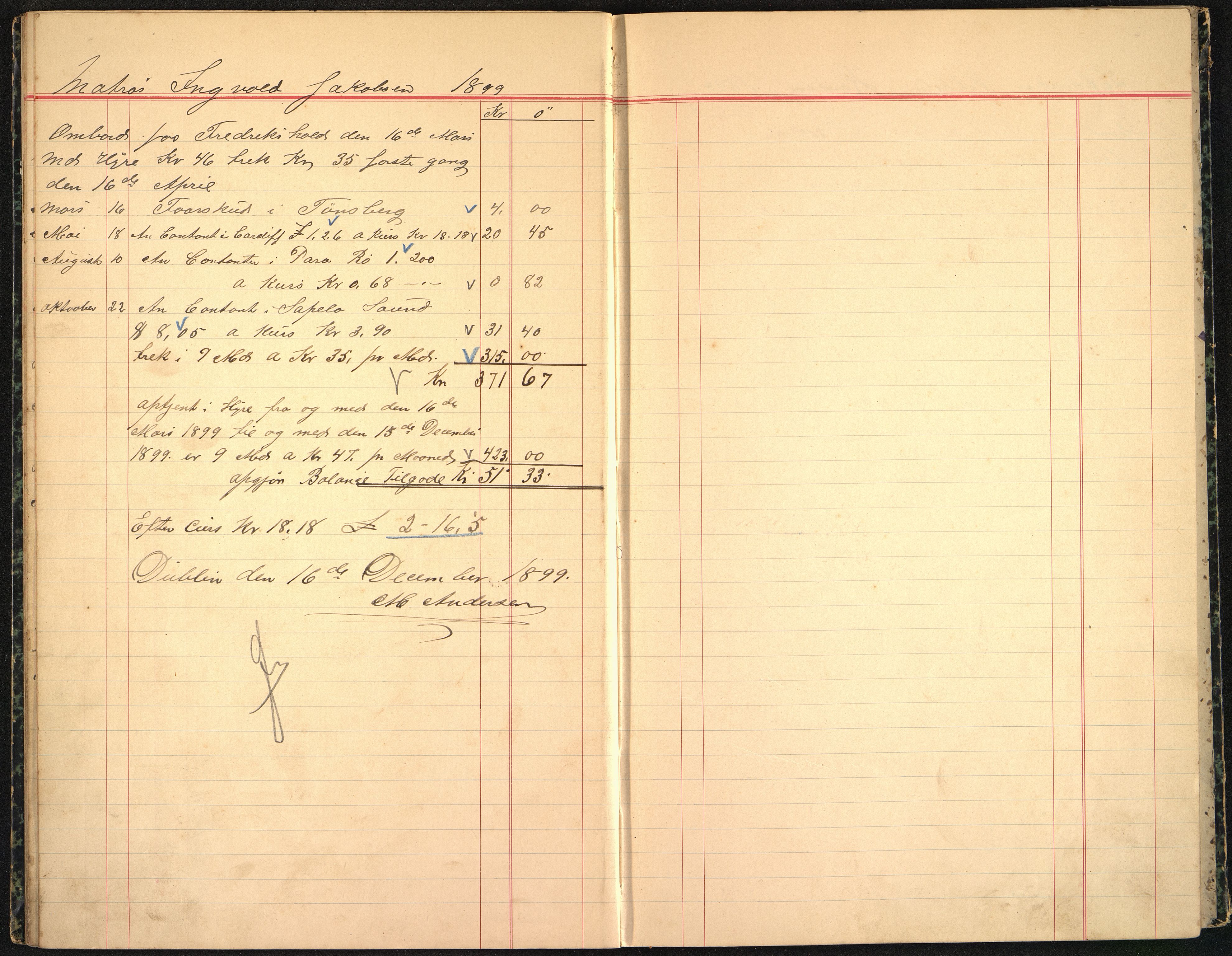 Andersen, M. Kaptein, VEMU/VFA-A-1140/R/L0003: Regnskapsjournal - mannskapsavregninger, 1897-1902