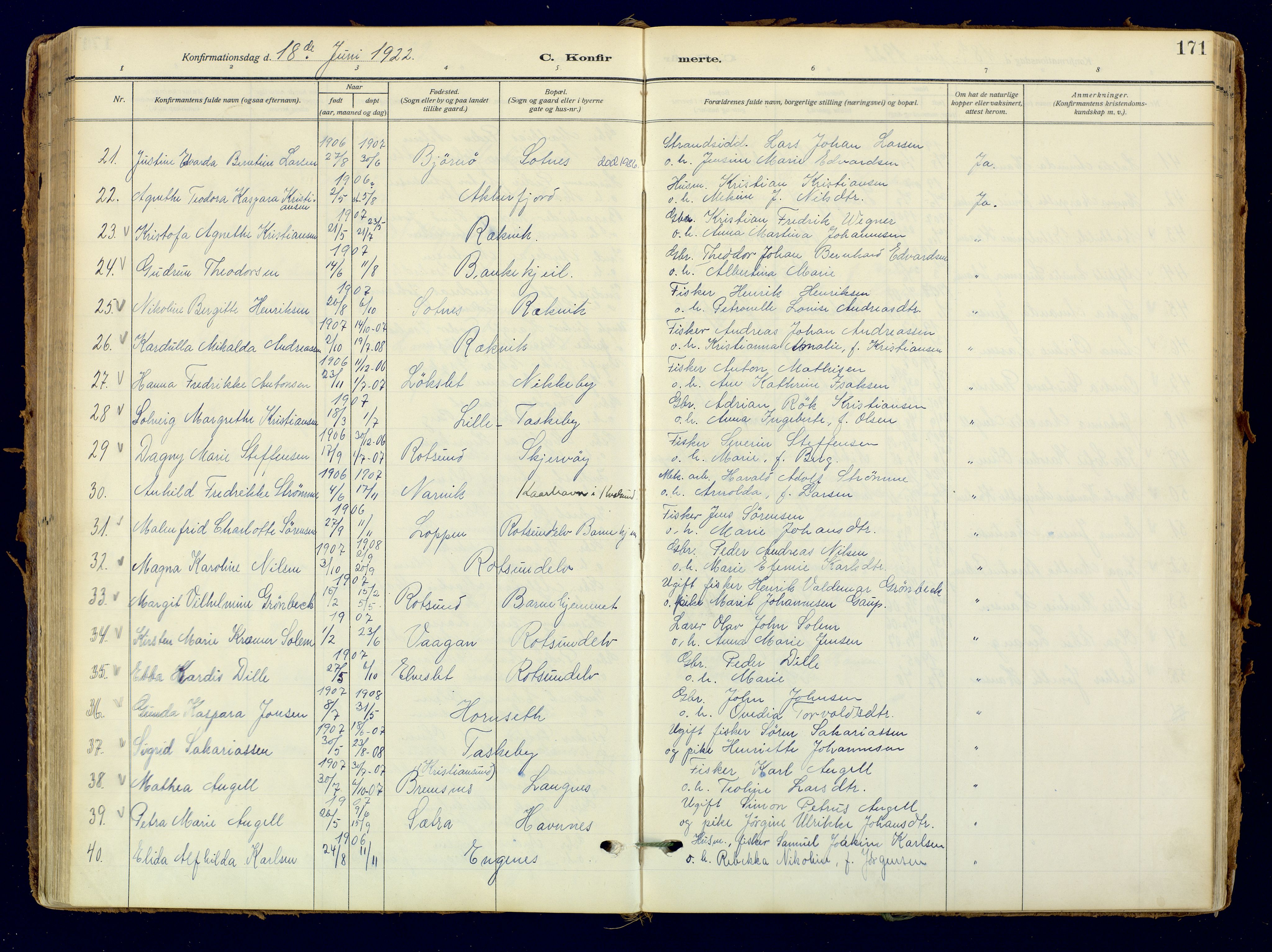 Skjervøy sokneprestkontor, AV/SATØ-S-1300/H/Ha/Haa: Ministerialbok nr. 18, 1910-1926, s. 171
