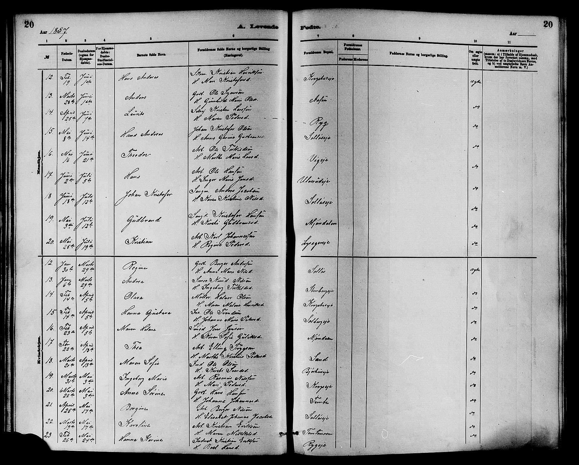 Nedre Eiker kirkebøker, AV/SAKO-A-612/F/Fa/L0001: Ministerialbok nr. 1, 1853-1877, s. 20