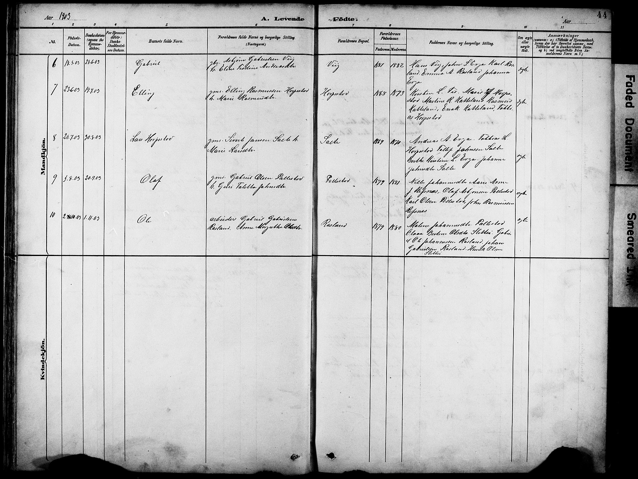 Klepp sokneprestkontor, SAST/A-101803/001/3/30BB/L0005: Klokkerbok nr. B 5, 1889-1918, s. 44