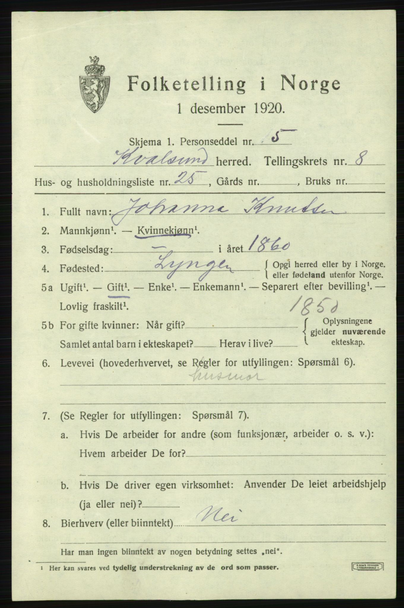 SATØ, Folketelling 1920 for 2017 Kvalsund herred, 1920, s. 2762