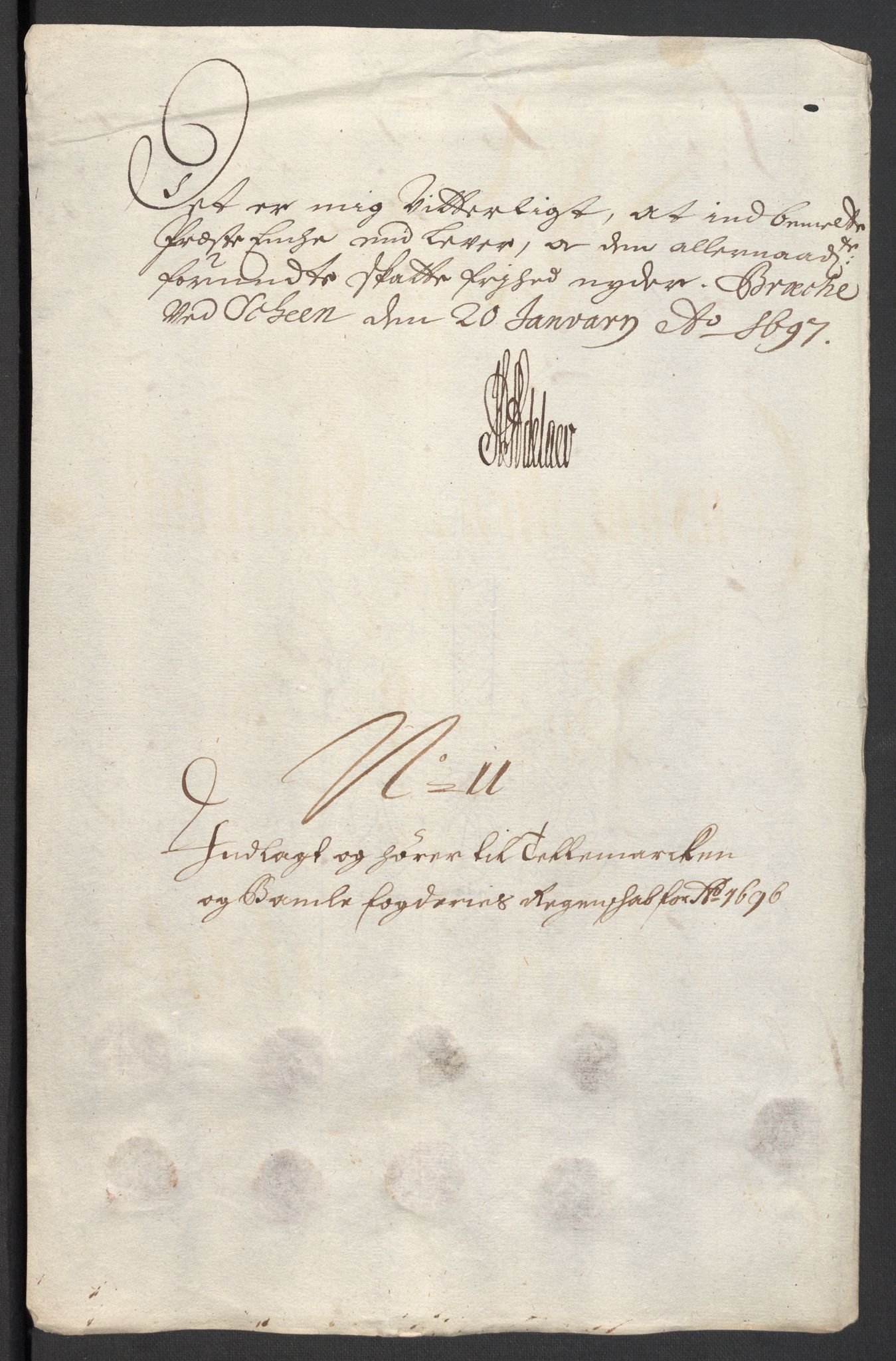 Rentekammeret inntil 1814, Reviderte regnskaper, Fogderegnskap, RA/EA-4092/R36/L2095: Fogderegnskap Øvre og Nedre Telemark og Bamble, 1696, s. 161