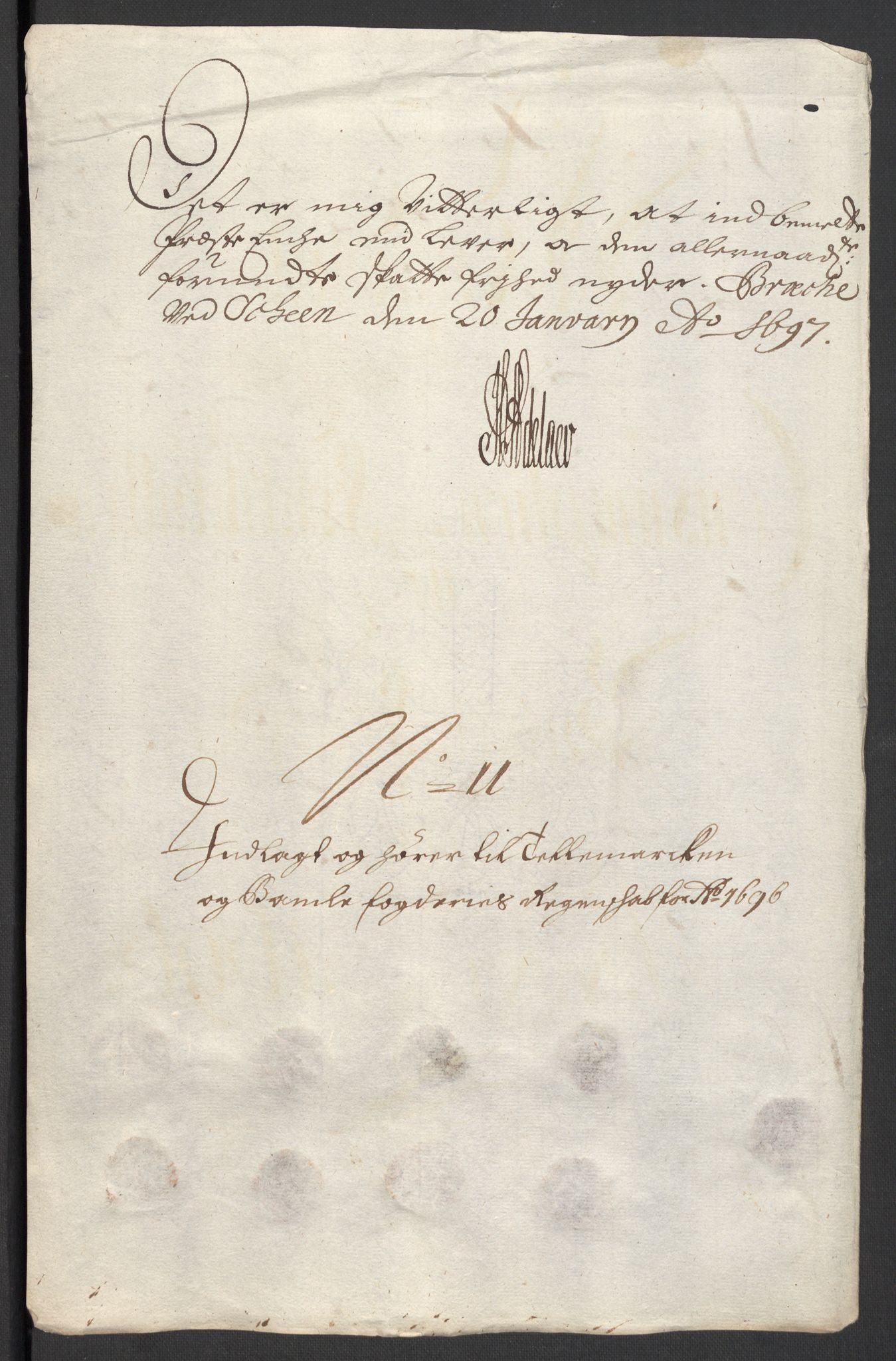 Rentekammeret inntil 1814, Reviderte regnskaper, Fogderegnskap, AV/RA-EA-4092/R36/L2095: Fogderegnskap Øvre og Nedre Telemark og Bamble, 1696, s. 161