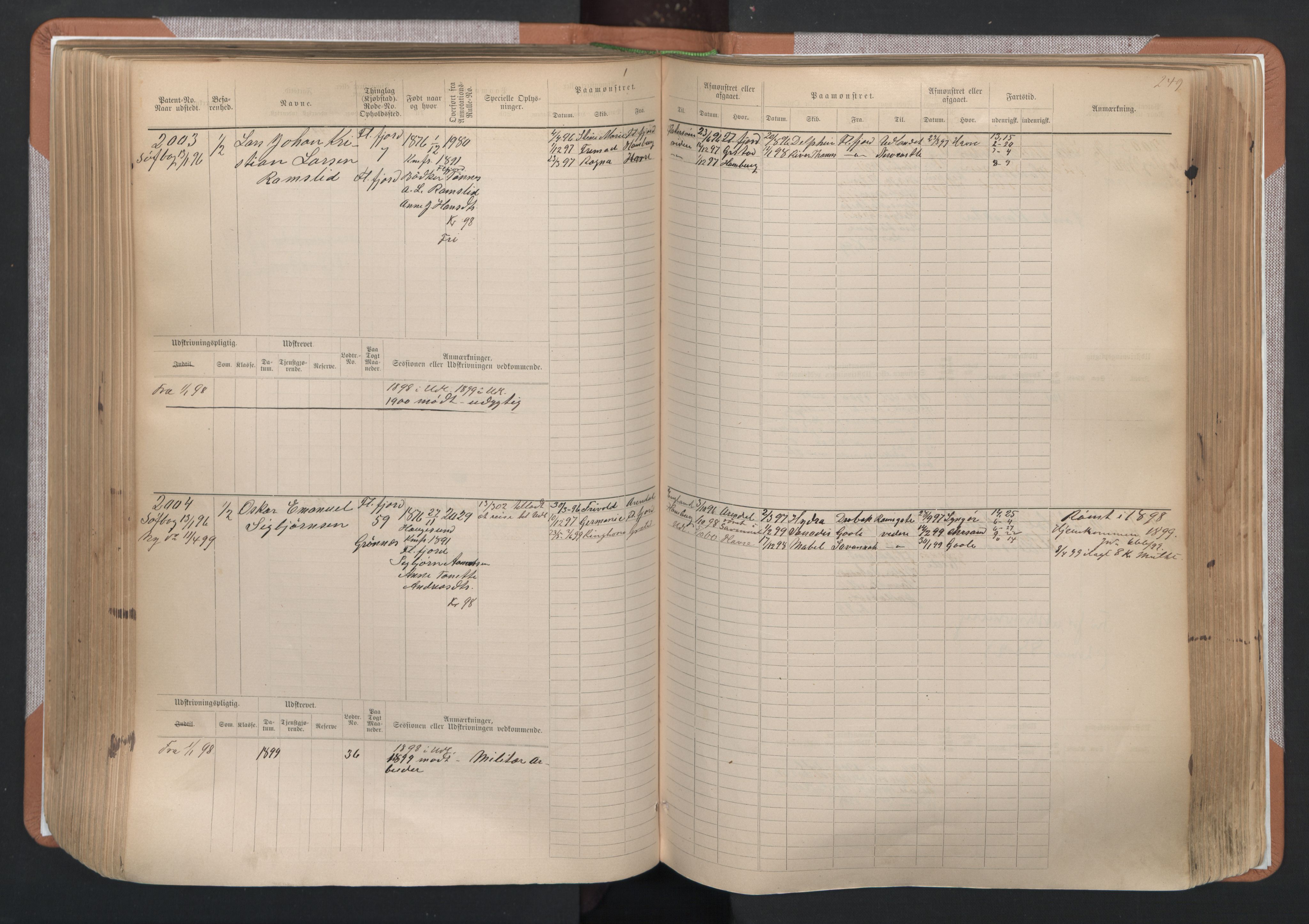 Flekkefjord mønstringskrets, SAK/2031-0018/F/Fb/L0003: Hovedrulle nr 1515-2326, N-6, 1885-1934, s. 251