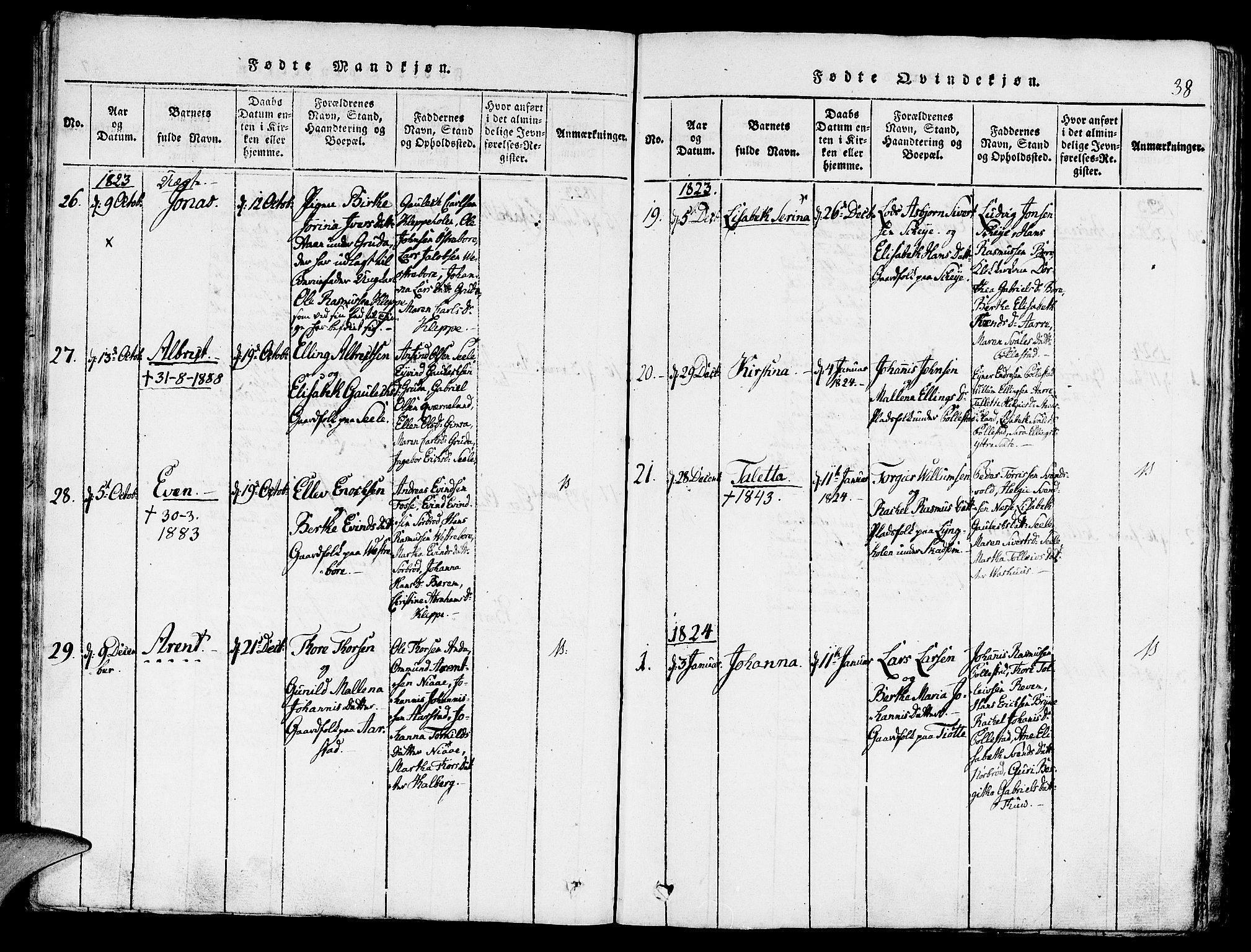 Klepp sokneprestkontor, SAST/A-101803/001/3/30BA/L0002: Ministerialbok nr. A 2, 1816-1833, s. 38