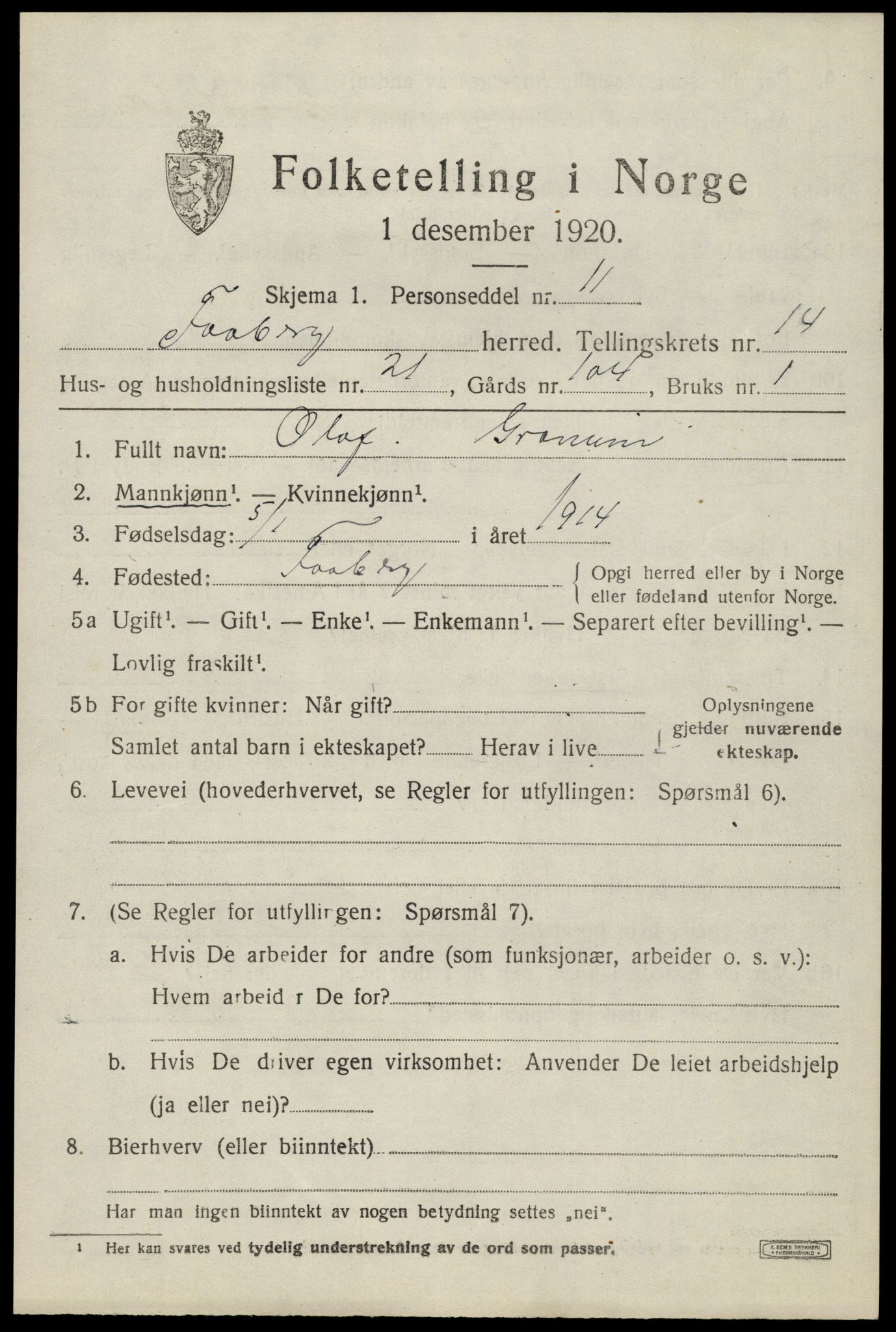 SAH, Folketelling 1920 for 0524 Fåberg herred, 1920, s. 15004