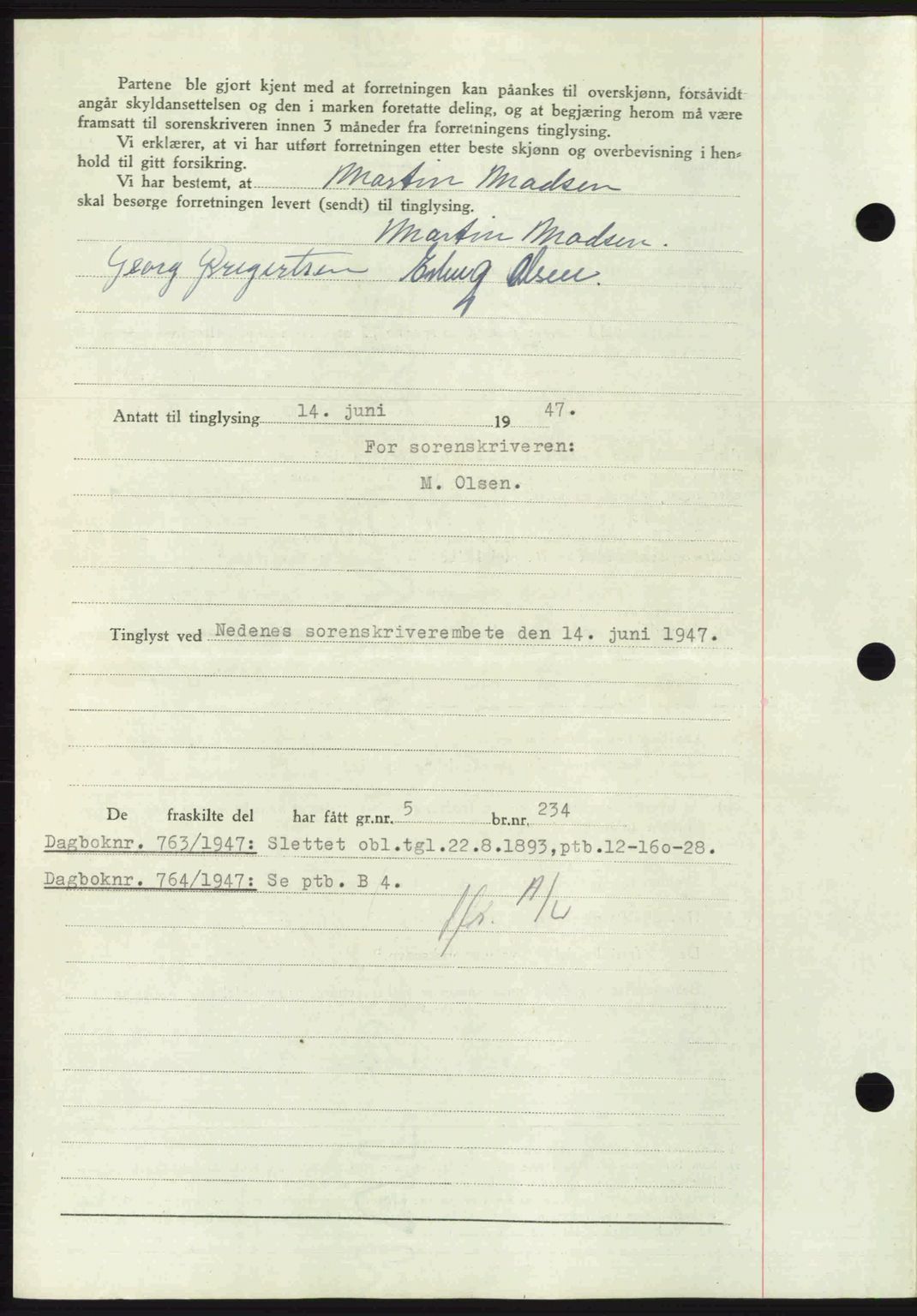 Nedenes sorenskriveri, SAK/1221-0006/G/Gb/Gba/L0057: Pantebok nr. A9, 1947-1947, Dagboknr: 762/1947