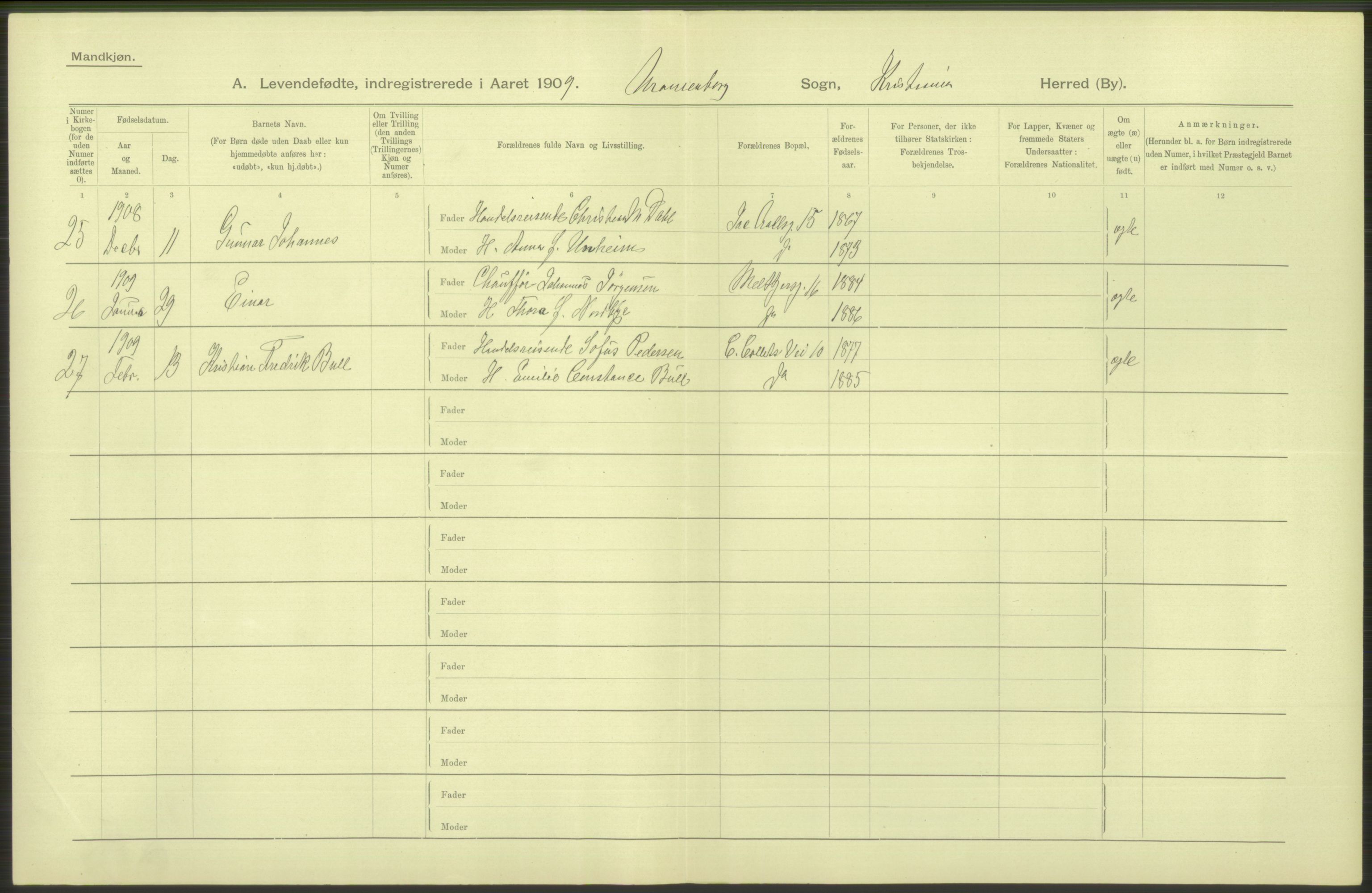 Statistisk sentralbyrå, Sosiodemografiske emner, Befolkning, AV/RA-S-2228/D/Df/Dfa/Dfag/L0007: Kristiania: Levendefødte menn og kvinner., 1909, s. 50