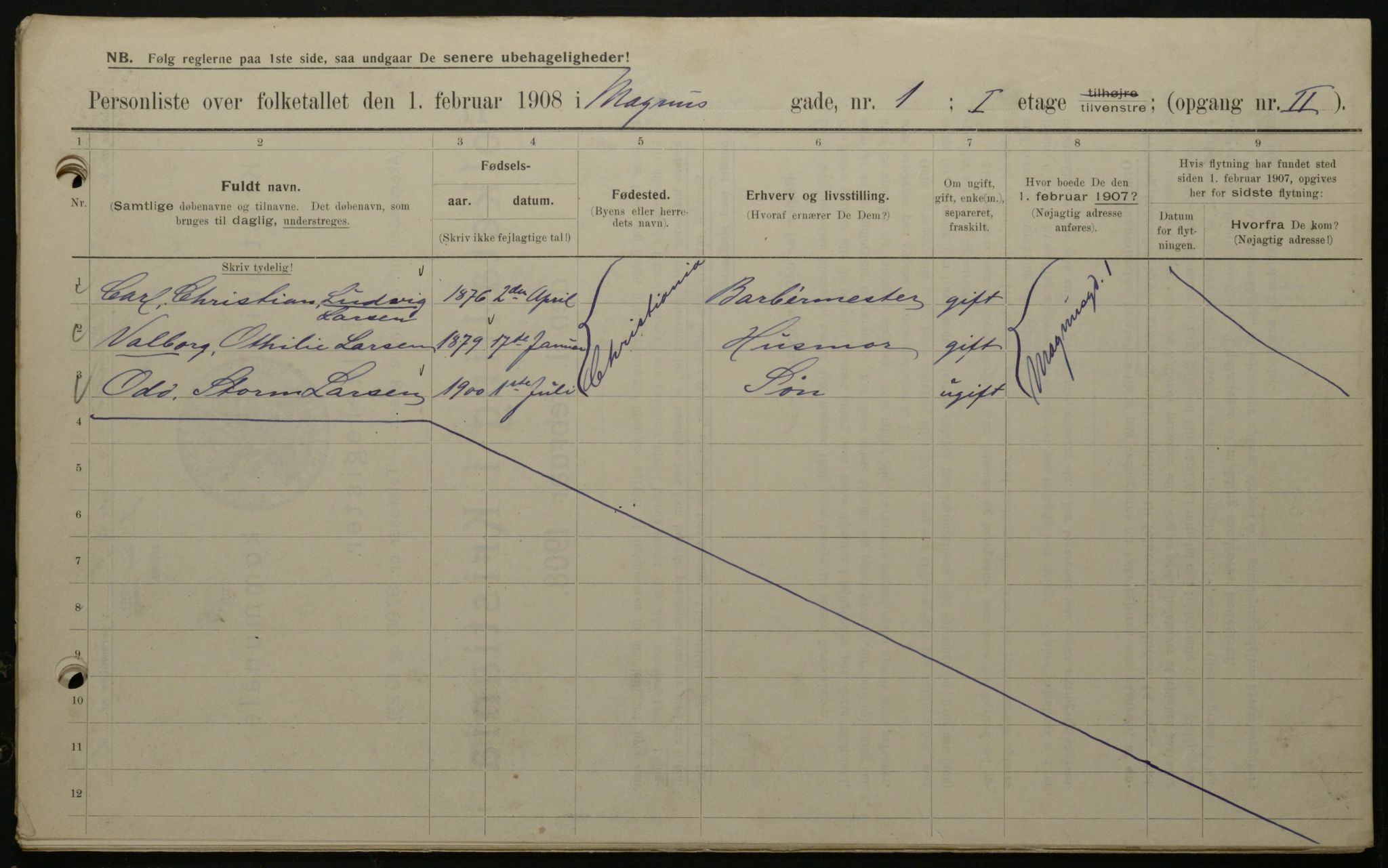 OBA, Kommunal folketelling 1.2.1908 for Kristiania kjøpstad, 1908, s. 52995