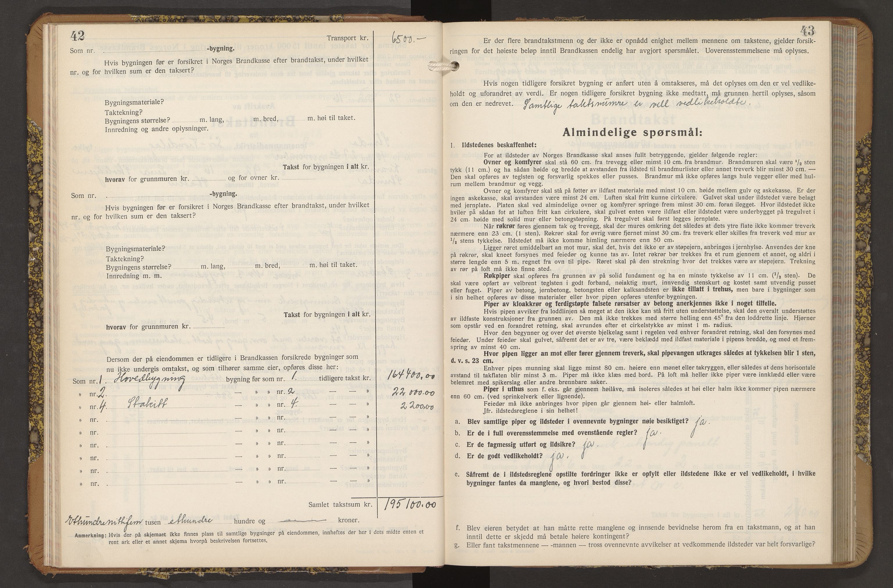 Norges Brannkasse Strinda, AV/SAT-A-5516/Fb/L0009: Branntakstprotokoll, 1940-1946, s. 42-43