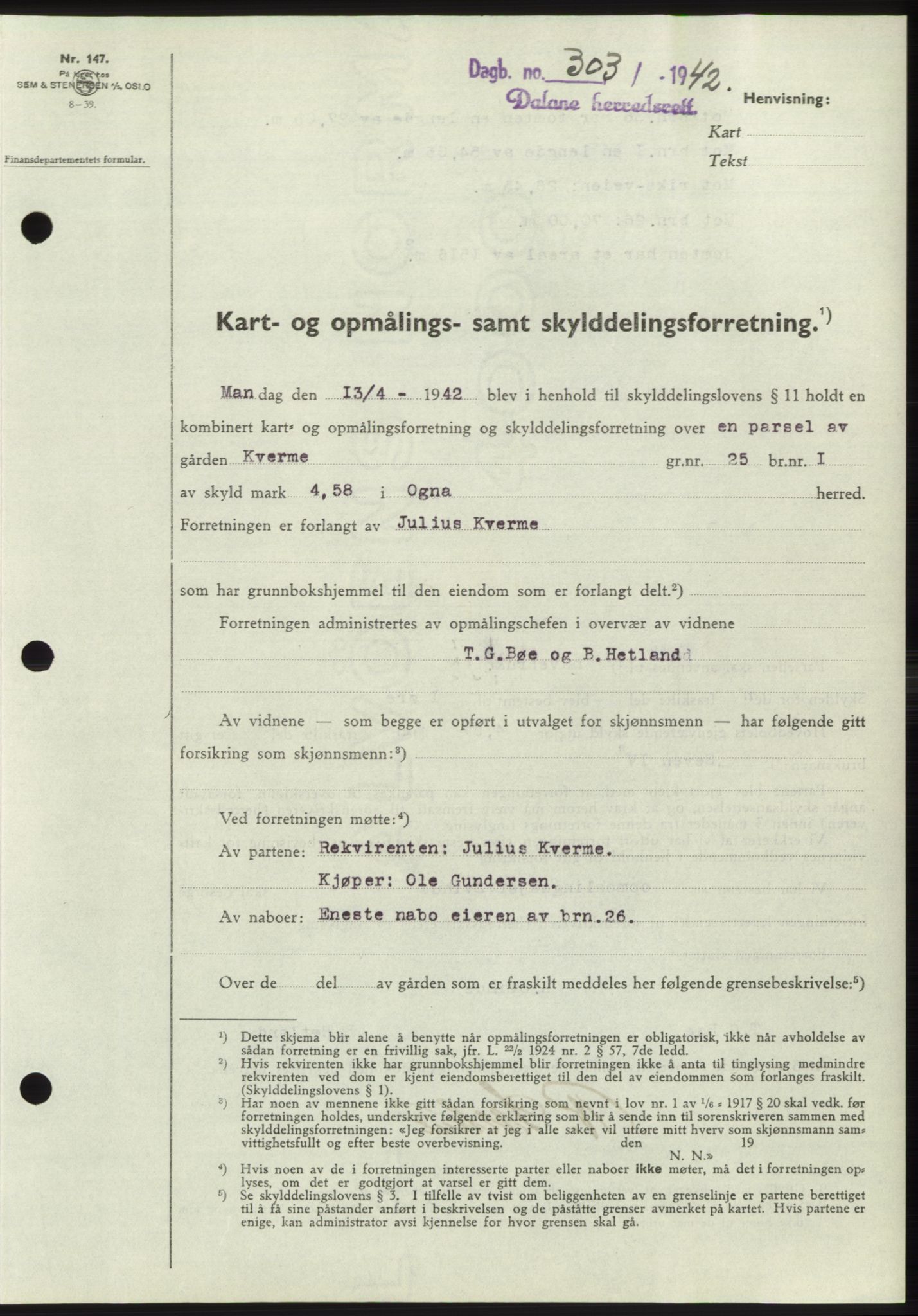 Dalane sorenskriveri, SAST/A-100309/02/G/Gb/L0058: Pantebok, 1926-1950, Tingl.dato: 14.04.1942