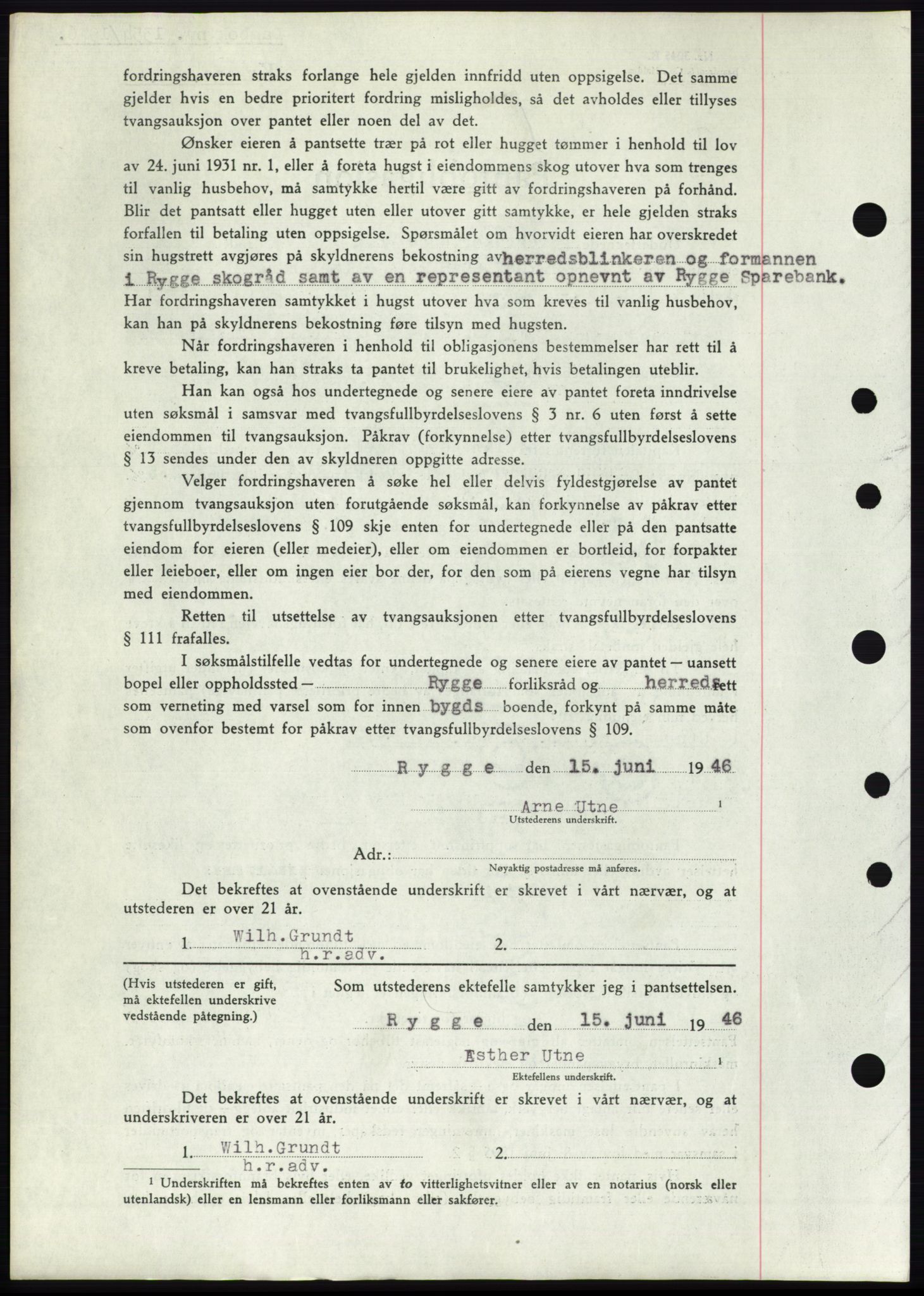 Moss sorenskriveri, AV/SAO-A-10168: Pantebok nr. B15, 1946-1946, Dagboknr: 1354/1946