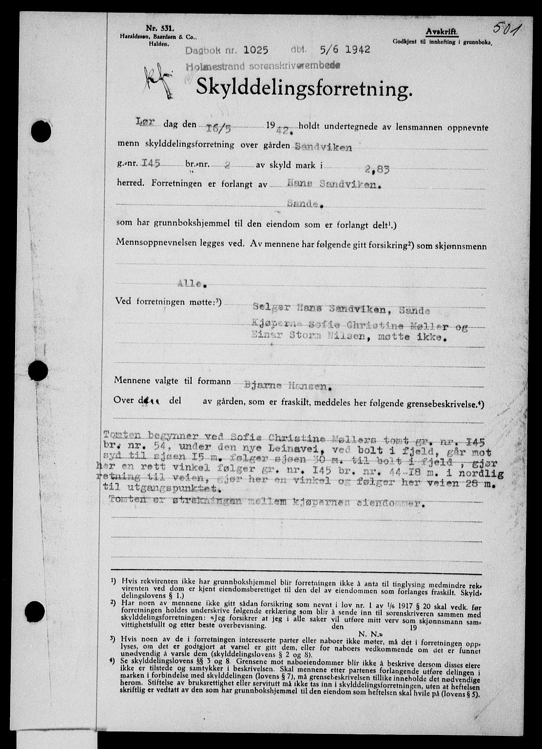 Holmestrand sorenskriveri, SAKO/A-67/G/Ga/Gaa/L0055: Pantebok nr. A-55, 1942-1942, Dagboknr: 1025/1942