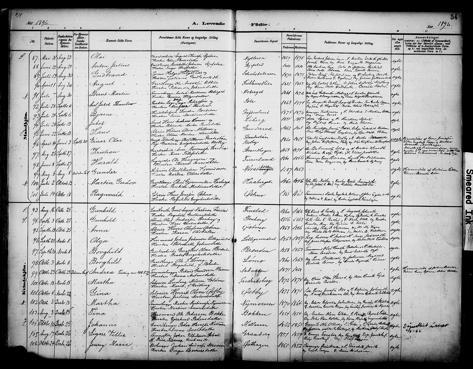 Elverum prestekontor, AV/SAH-PREST-044/H/Ha/Haa/L0014: Ministerialbok nr. 14, 1891-1909, s. 54