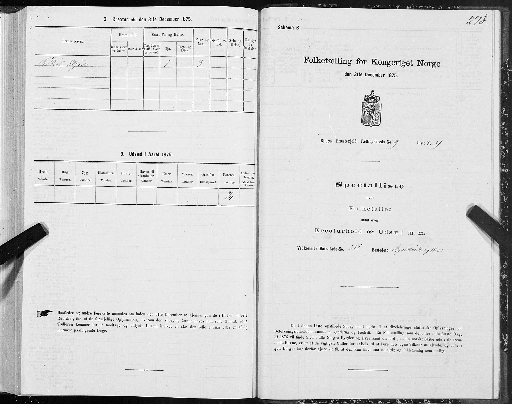 SAT, Folketelling 1875 for 1627P Bjugn prestegjeld, 1875, s. 4273