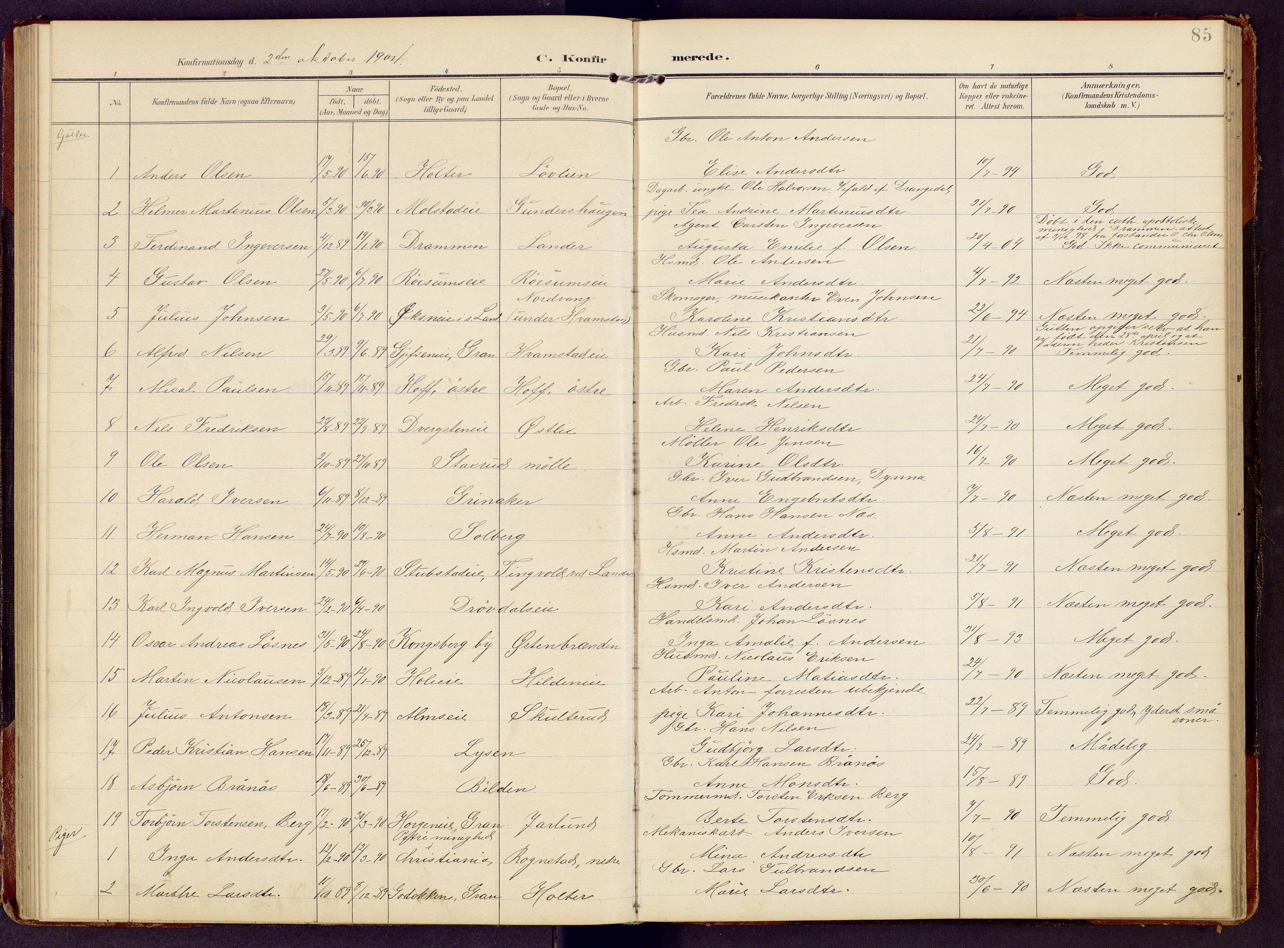 Brandbu prestekontor, AV/SAH-PREST-114/H/Ha/Hab/L0009: Klokkerbok nr. 9, 1903-1916, s. 85