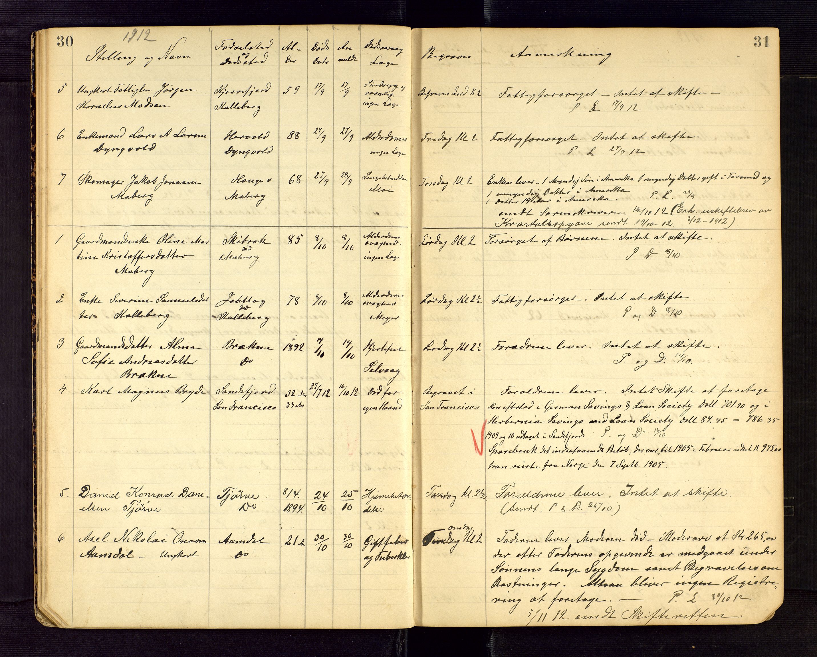 Lista lensmannskontor, SAK/1241-0030/F/Fe/L0001/0002: Dødsfallsprotokoller nr 12 / Dødsfallsprotokoll, 1911-1922, s. 30-31