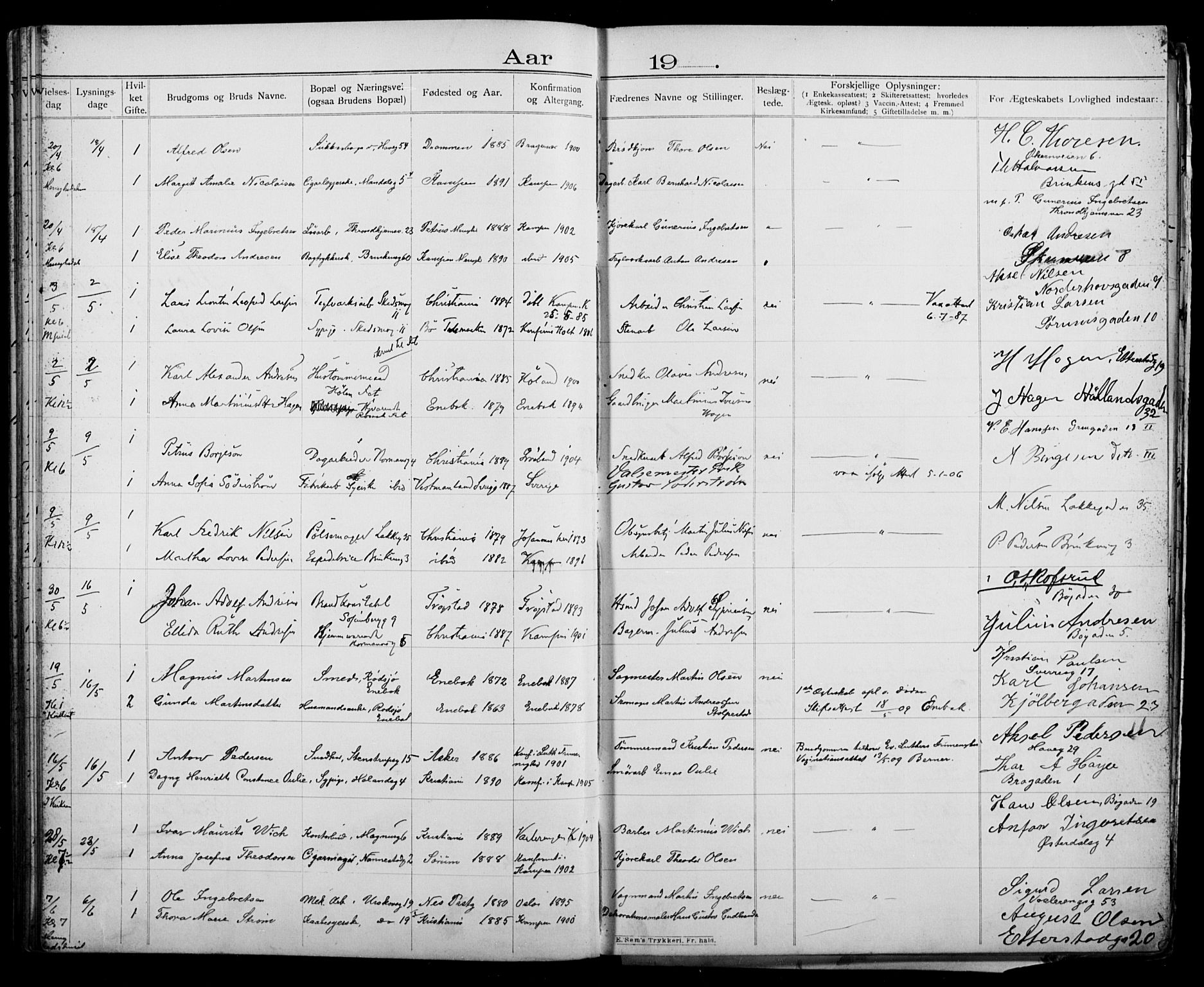 Kampen prestekontor Kirkebøker, AV/SAO-A-10853/H/Ha/L0003: Lysningsprotokoll nr. 3, 1907-1917