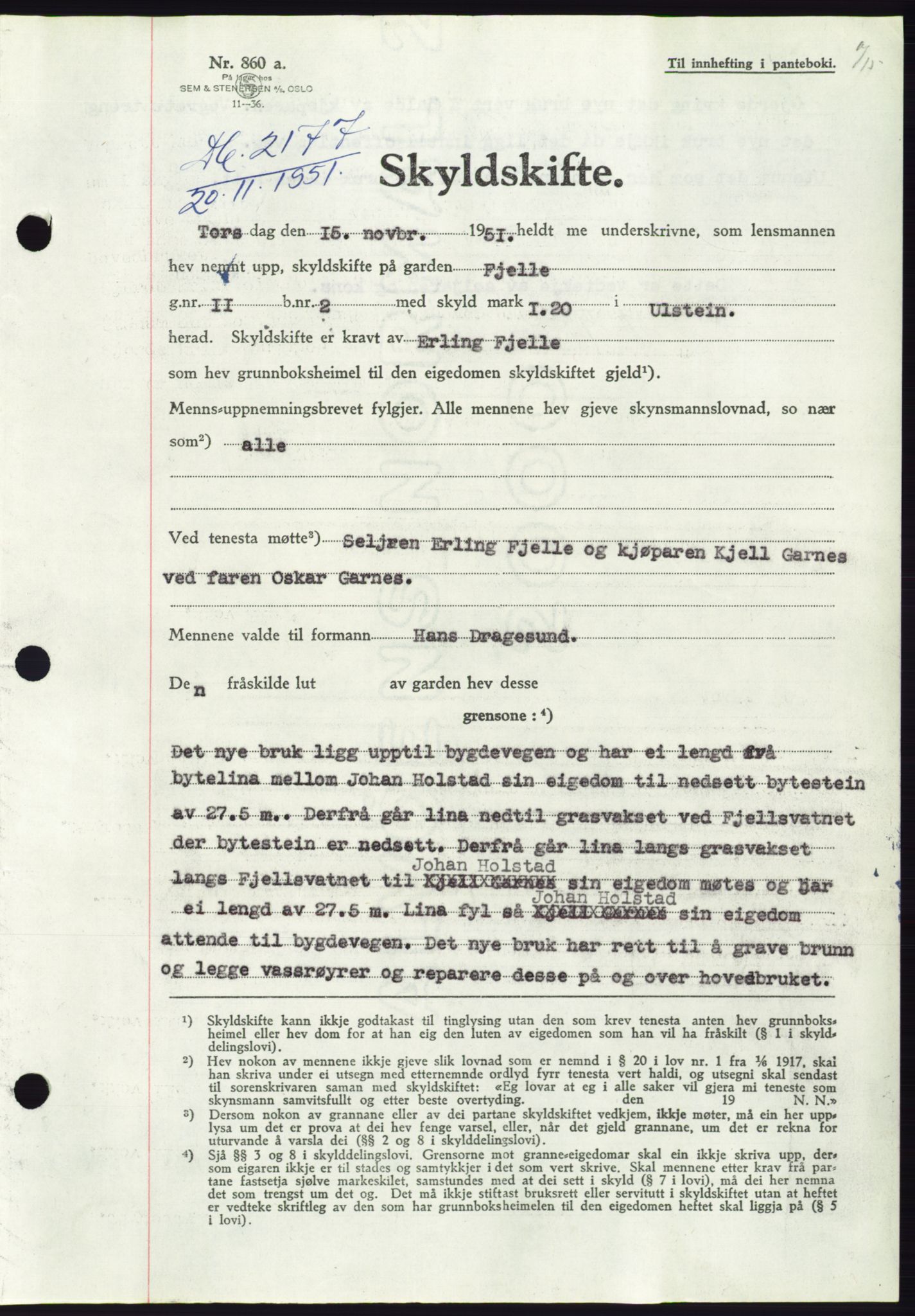 Søre Sunnmøre sorenskriveri, AV/SAT-A-4122/1/2/2C/L0090: Pantebok nr. 16A, 1951-1951, Dagboknr: 2177/1951