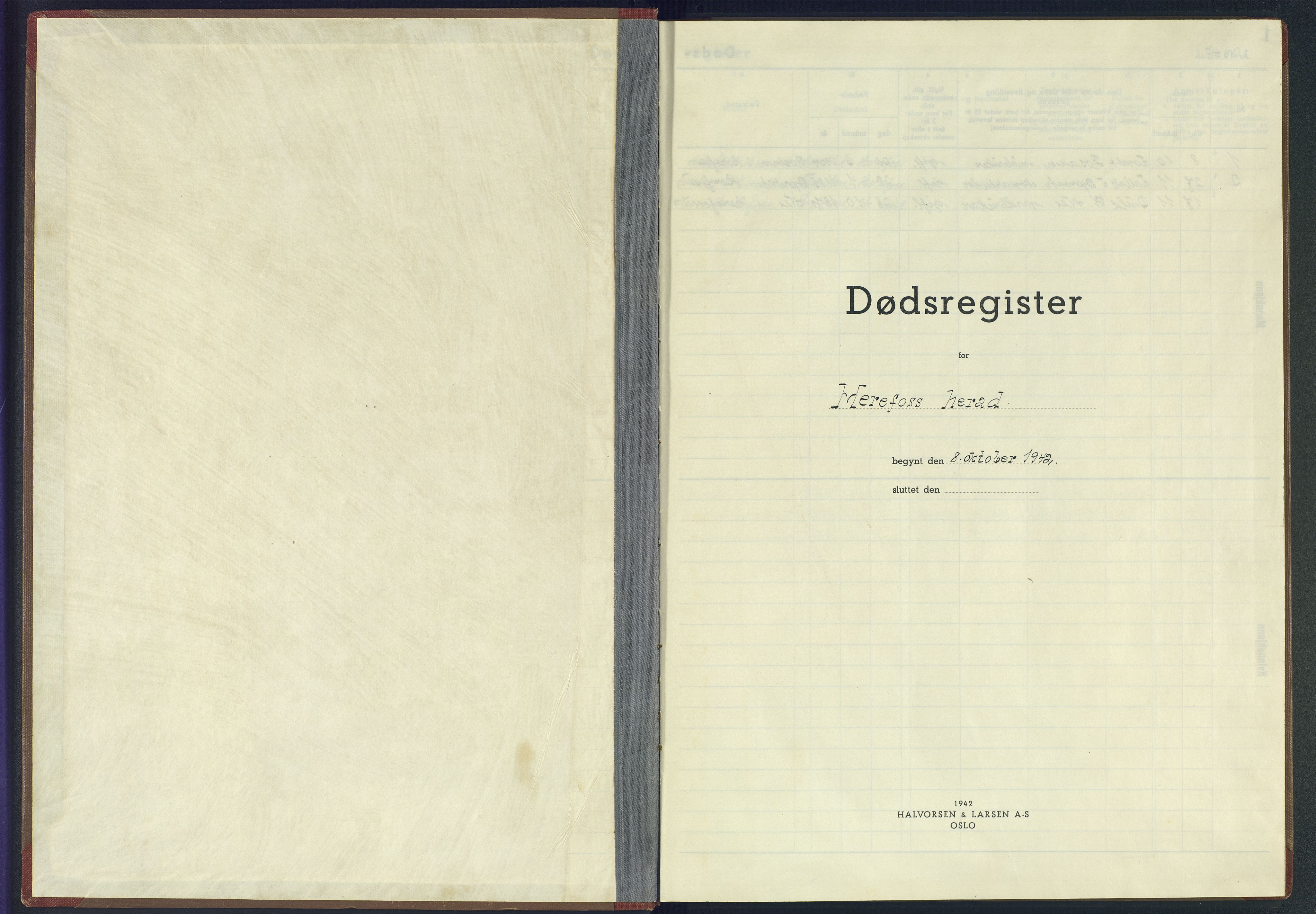 Herefoss sokneprestkontor, AV/SAK-1111-0019/J/Jb/L0007: II.6.7 - Dødsfallsregister Herefoss, 1942-1945