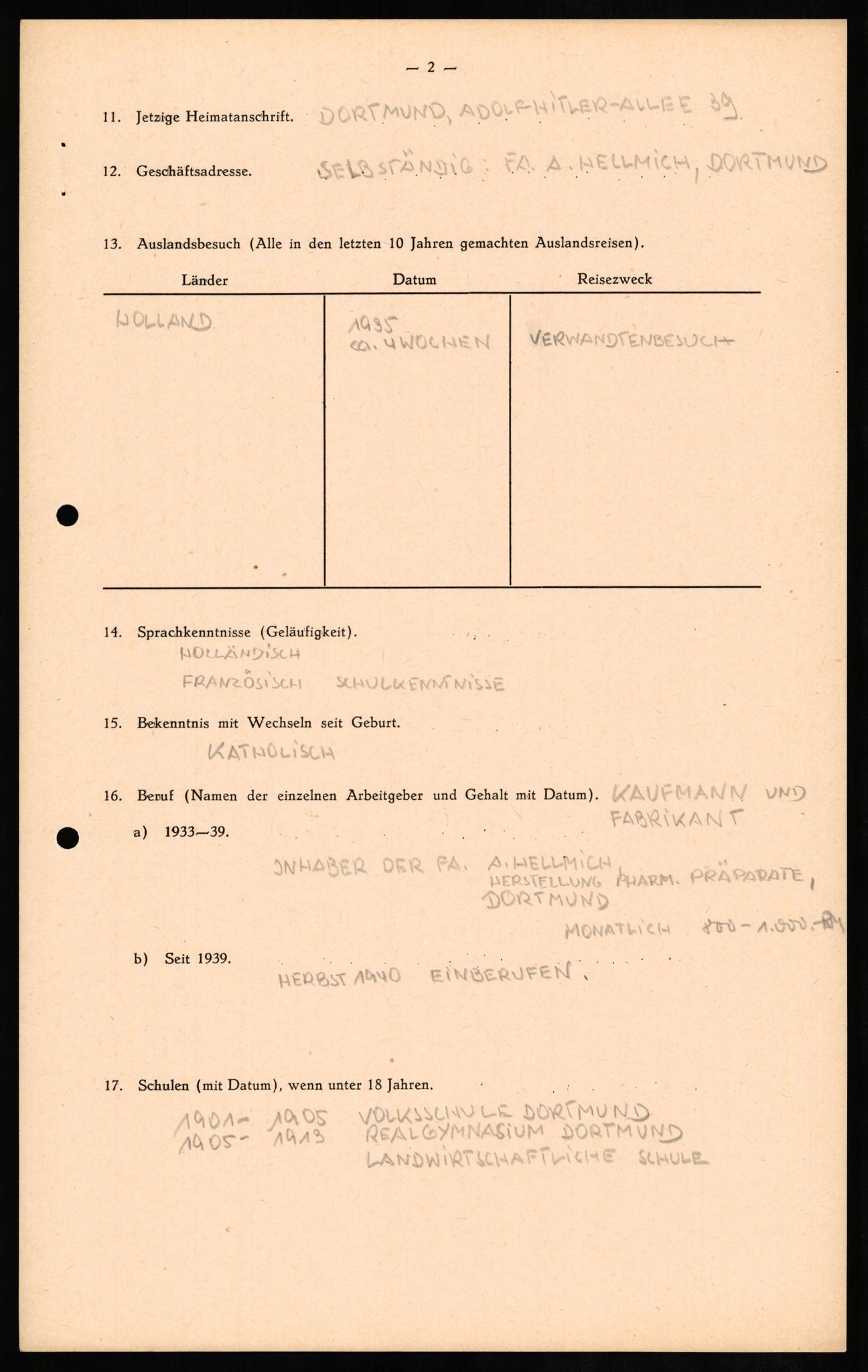 Forsvaret, Forsvarets overkommando II, AV/RA-RAFA-3915/D/Db/L0013: CI Questionaires. Tyske okkupasjonsstyrker i Norge. Tyskere., 1945-1946, s. 42